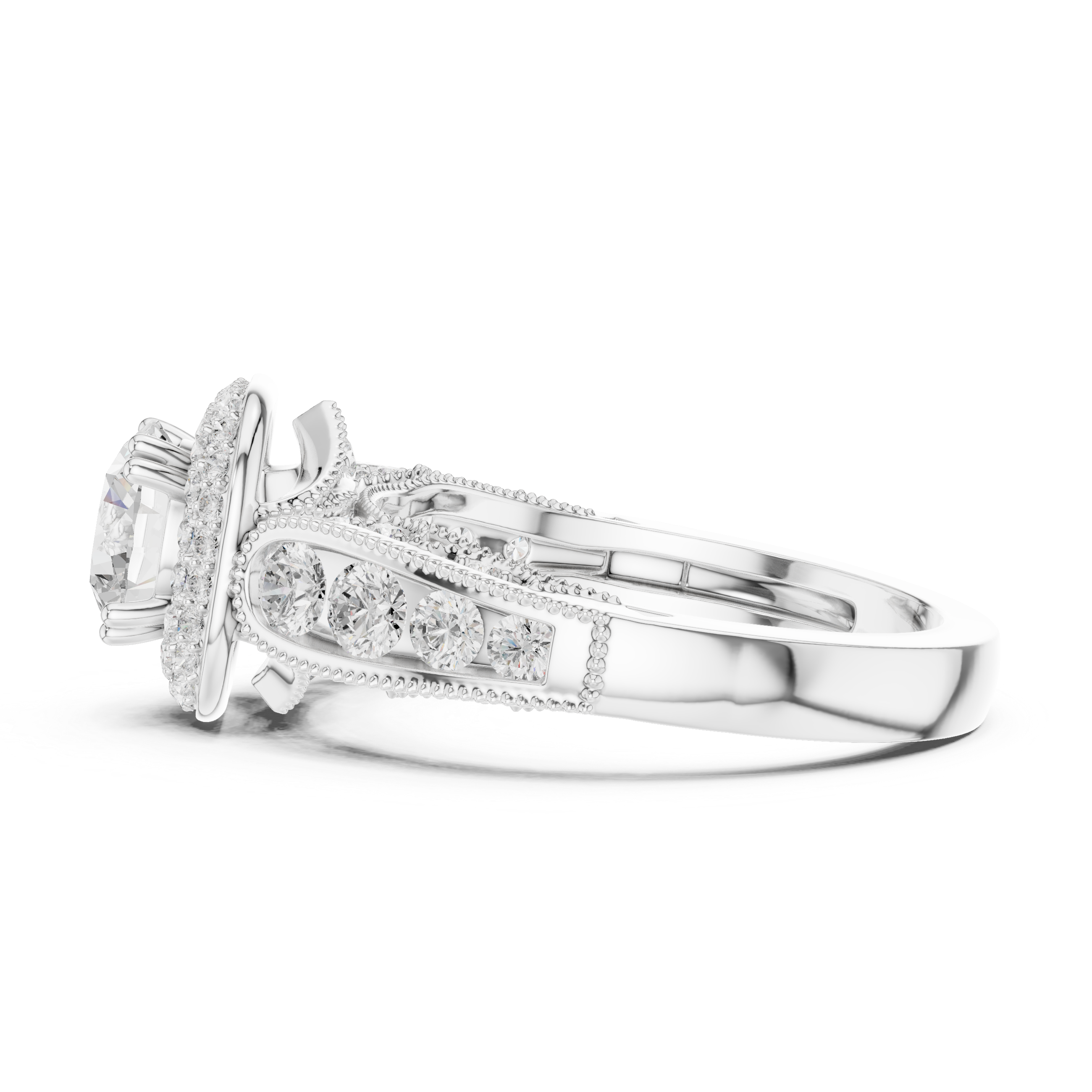 Vintage Cushion Halo Diamond Engagement Ring