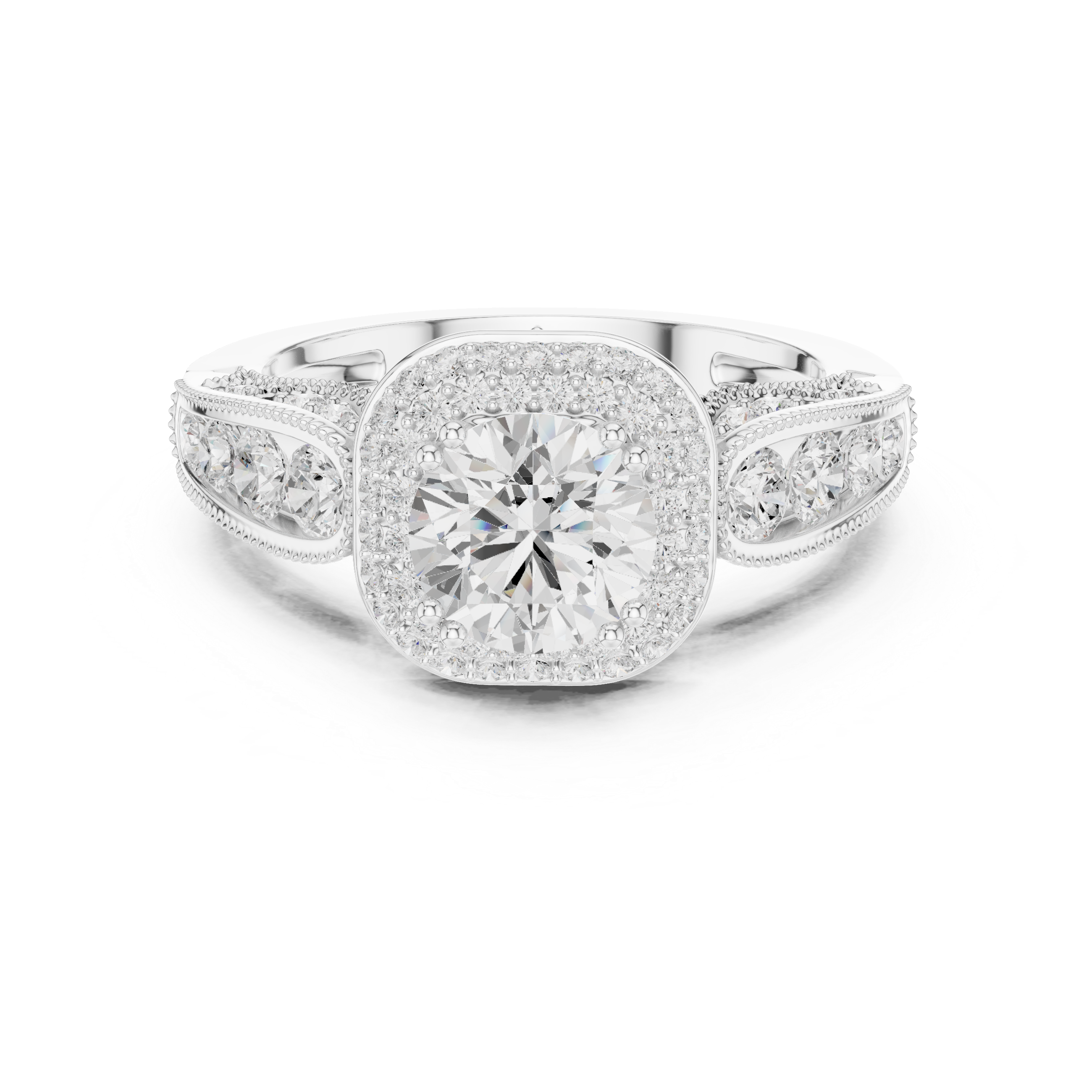 Vintage Cushion Halo Diamond Engagement Ring