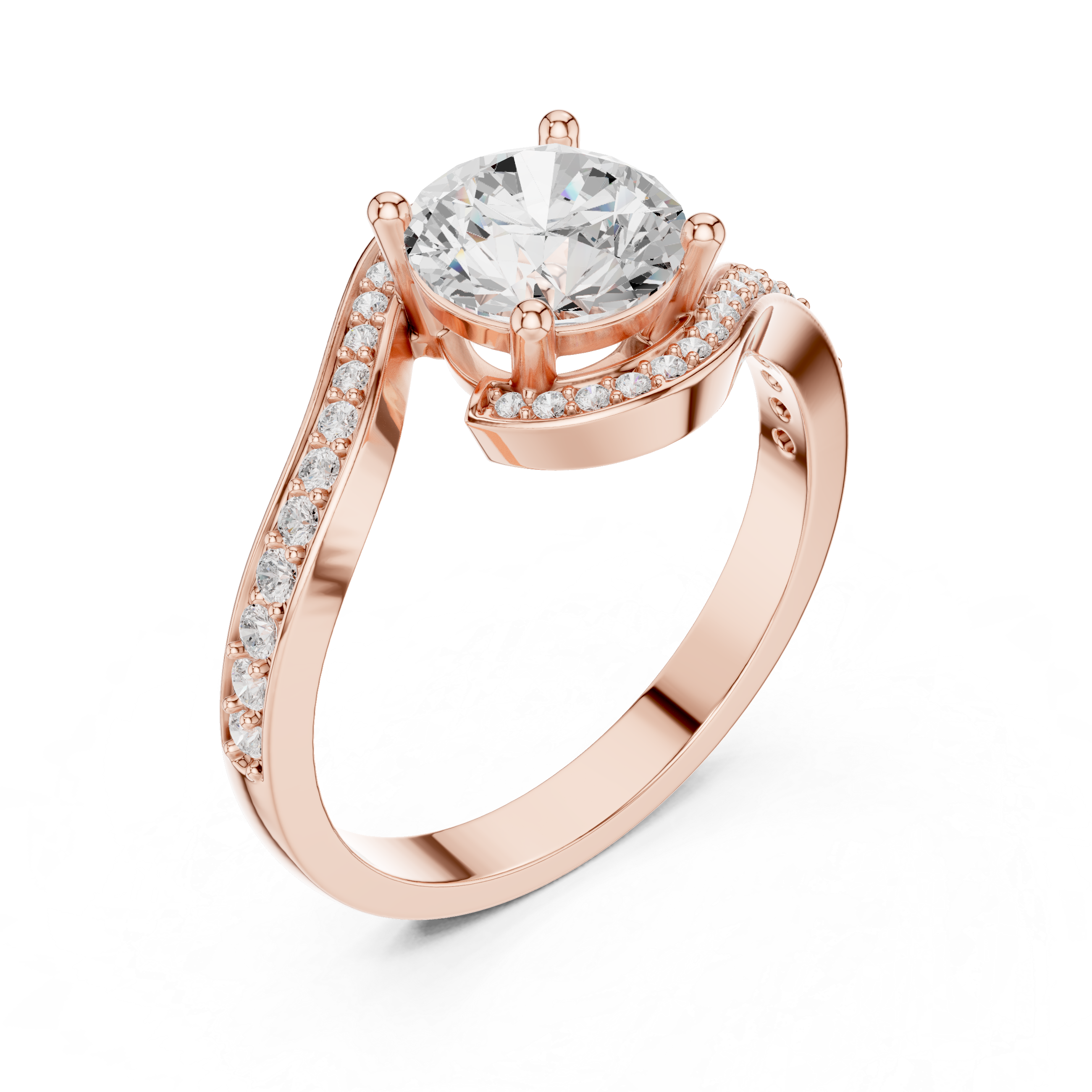 Luxury Wave Halo Solitaire Ring