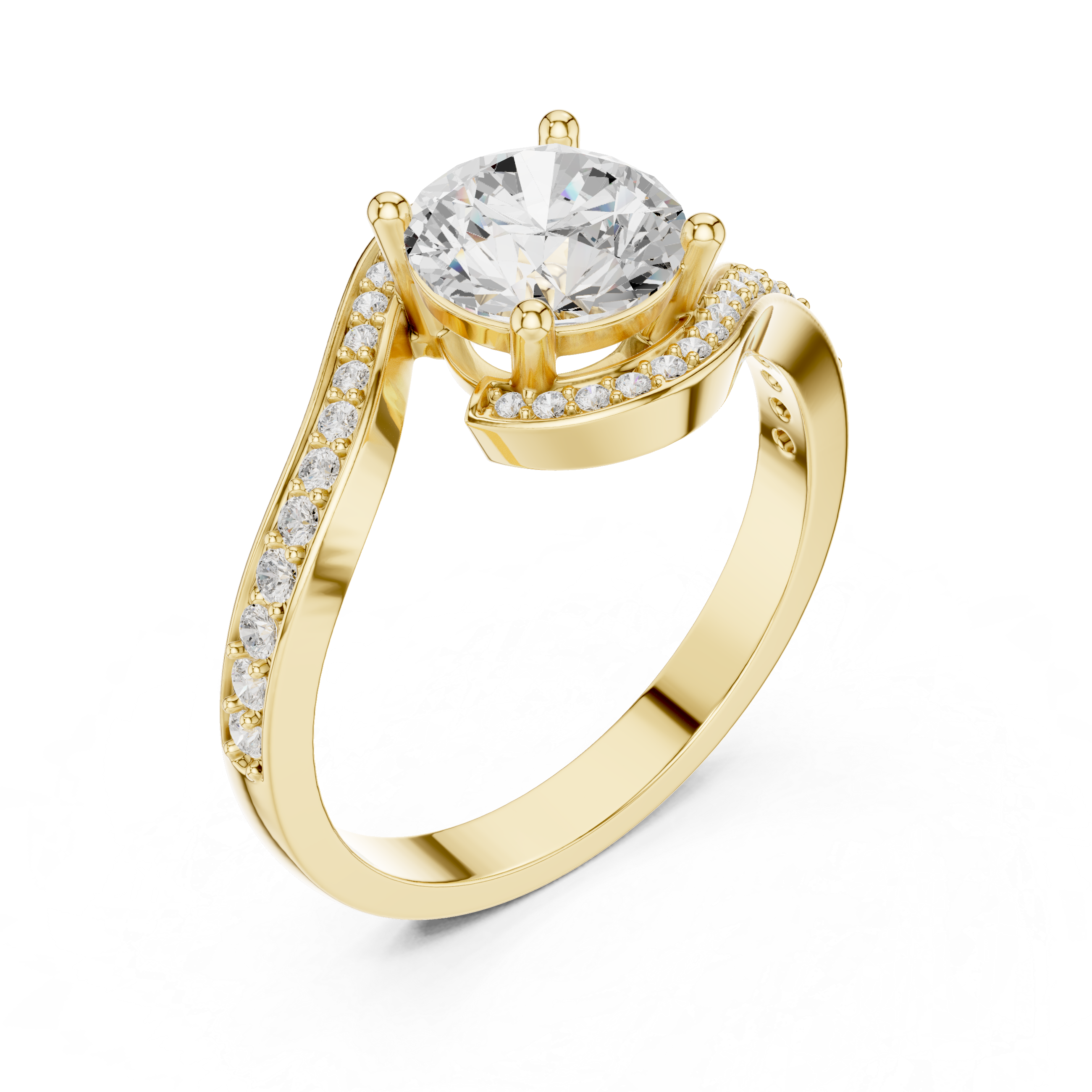 Luxury Wave Halo Solitaire Ring