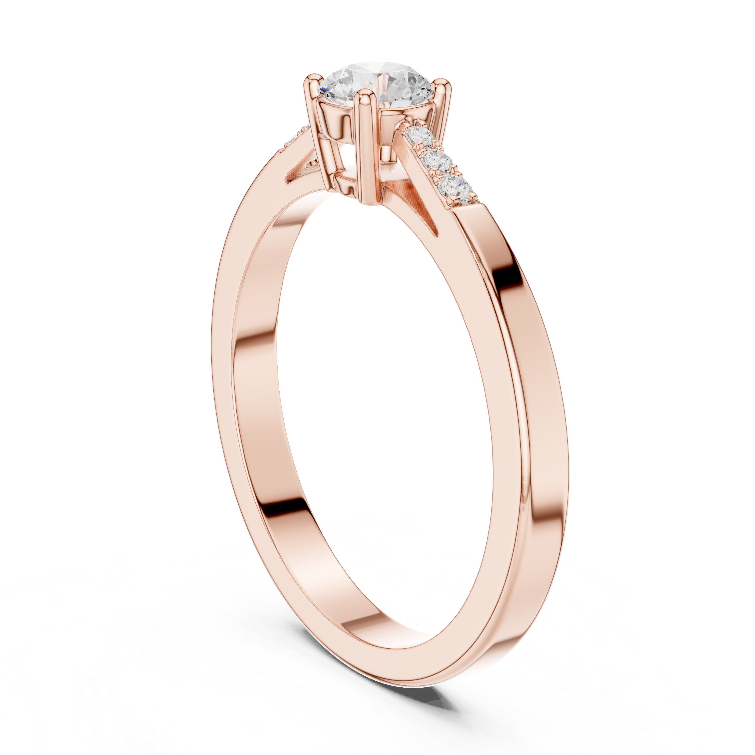 Classic Solitaire Diamond Engagement Ring with Pavé Shoulders – 0.29 CT Total Weight
