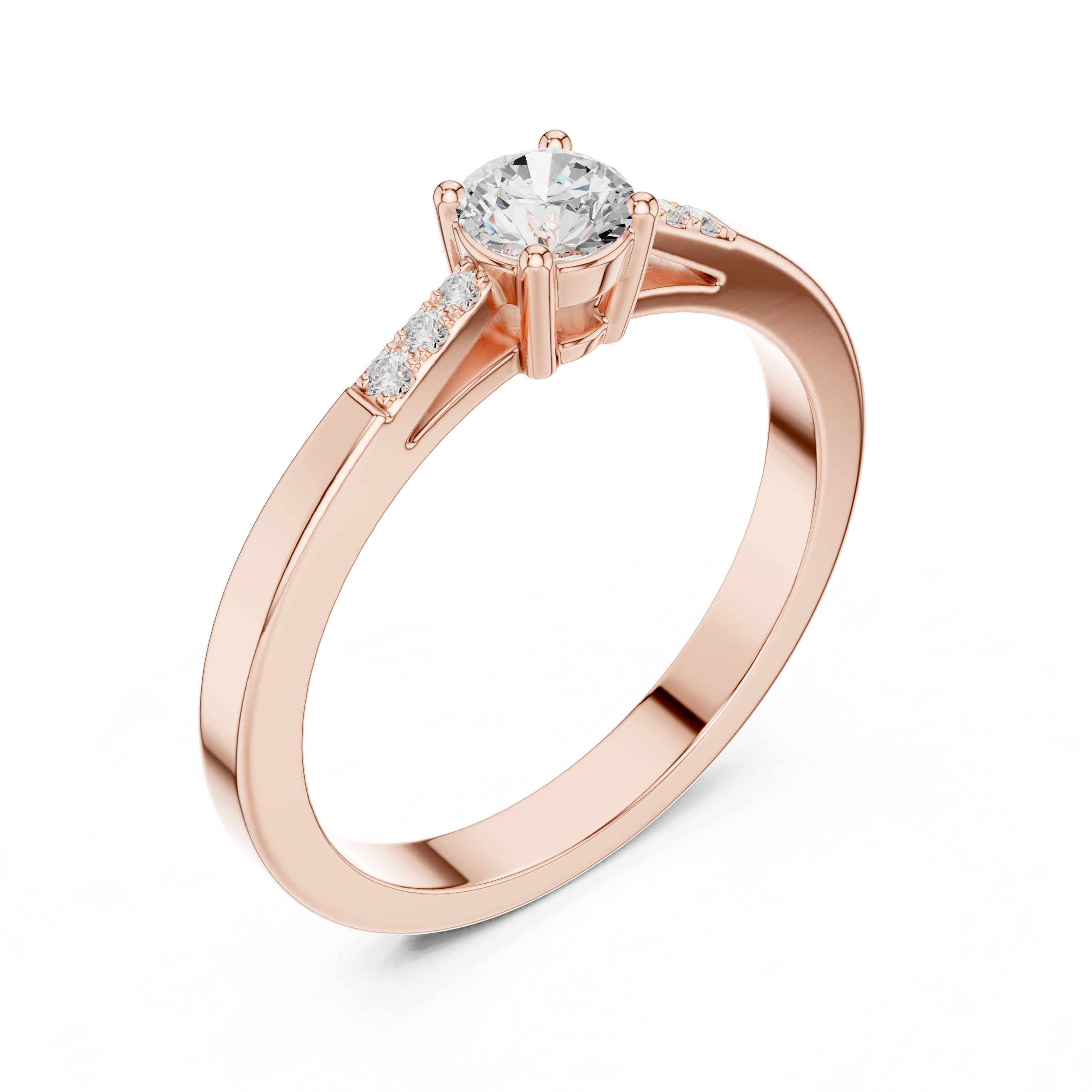 Classic Solitaire Diamond Engagement Ring with Pavé Shoulders – 0.29 CT Total Weight