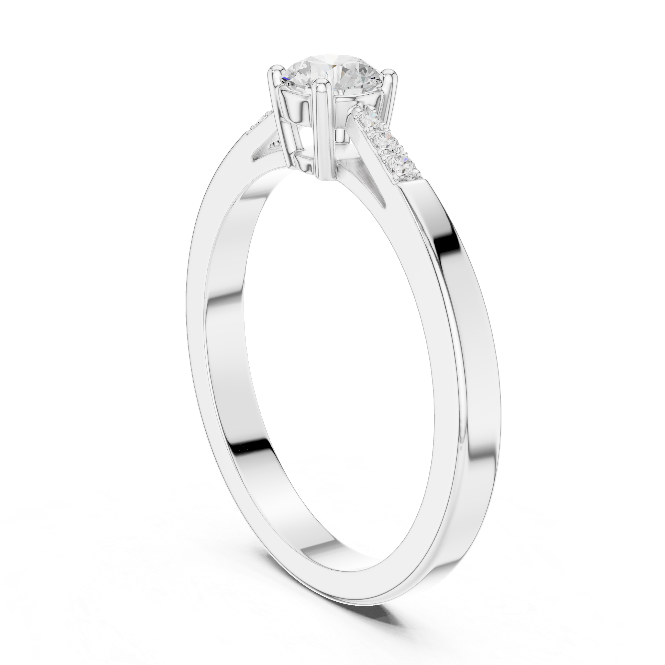 Classic Solitaire Diamond Engagement Ring with Pavé Shoulders – 0.29 CT Total Weight
