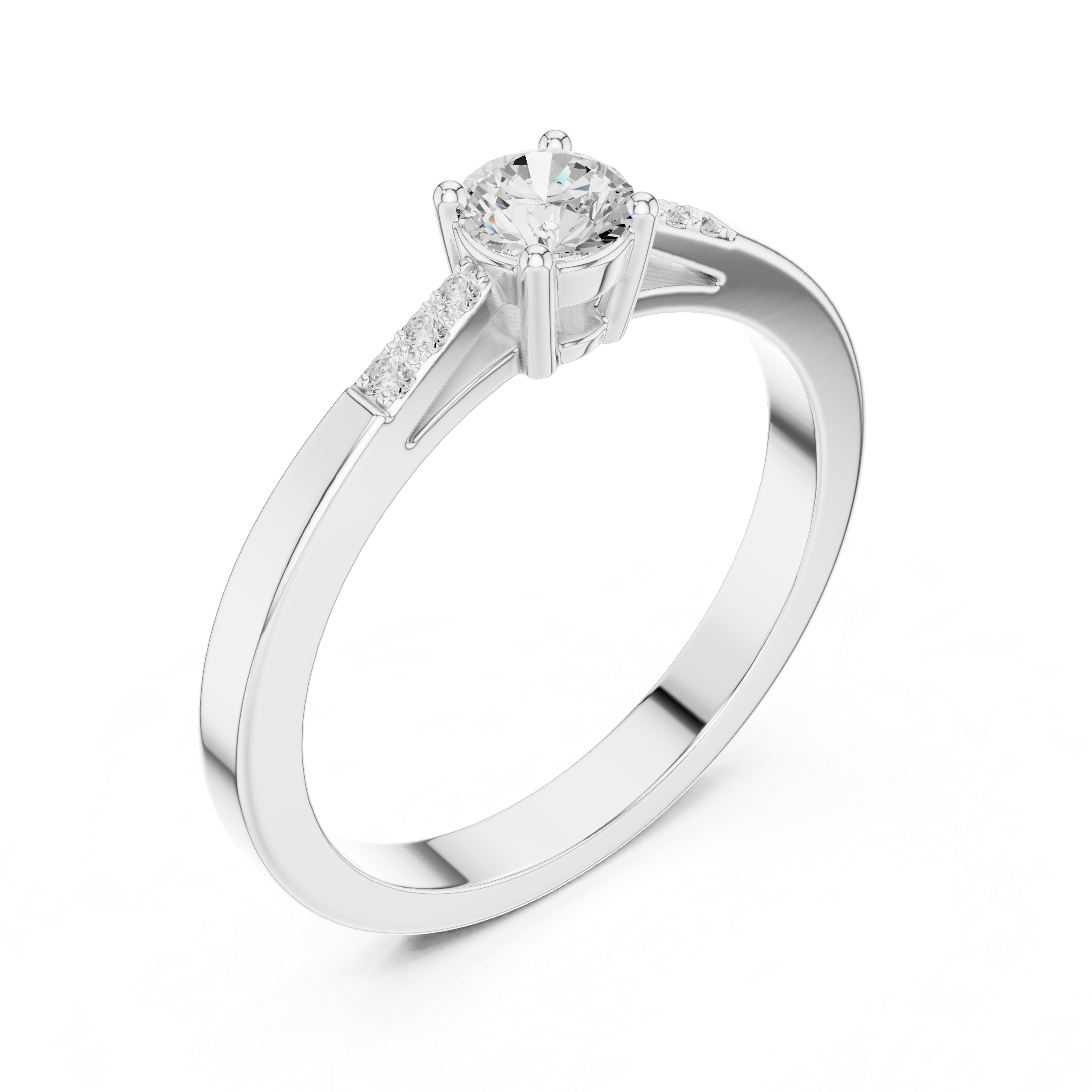 Classic Solitaire Diamond Engagement Ring with Pavé Shoulders – 0.29 CT Total Weight