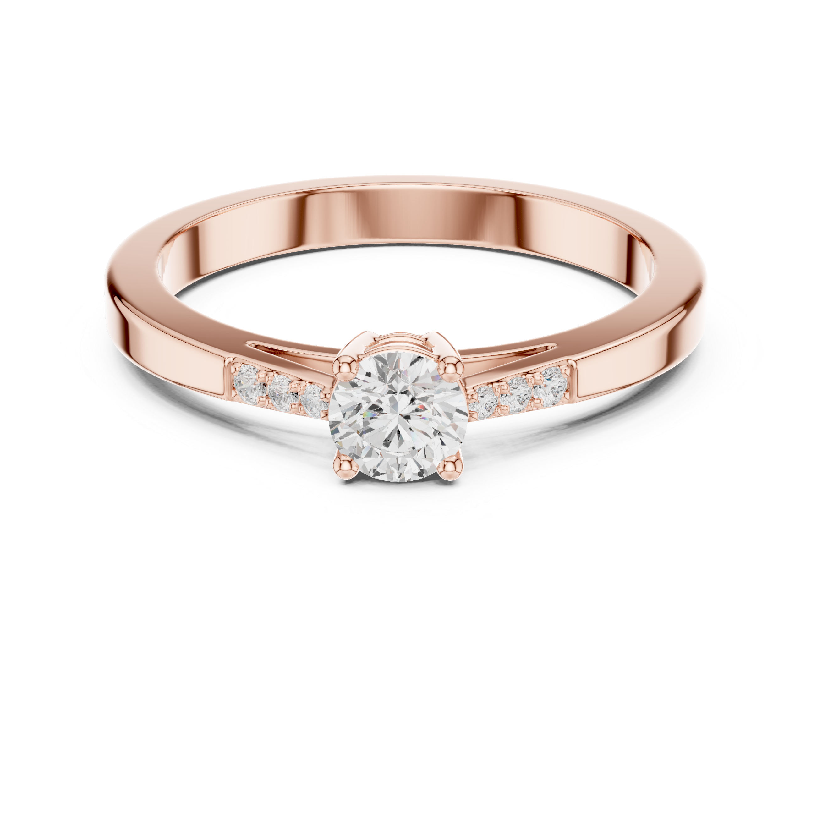 Classic Solitaire Diamond Engagement Ring with Pavé Shoulders – 0.29 CT Total Weight