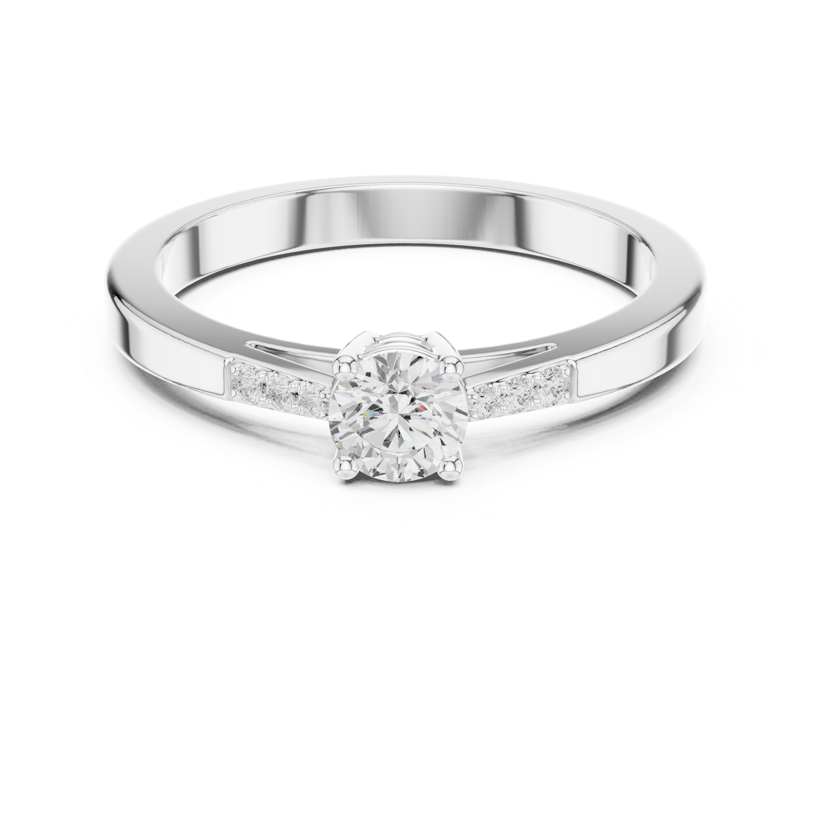 Classic Solitaire Diamond Engagement Ring with Pavé Shoulders – 0.29 CT Total Weight