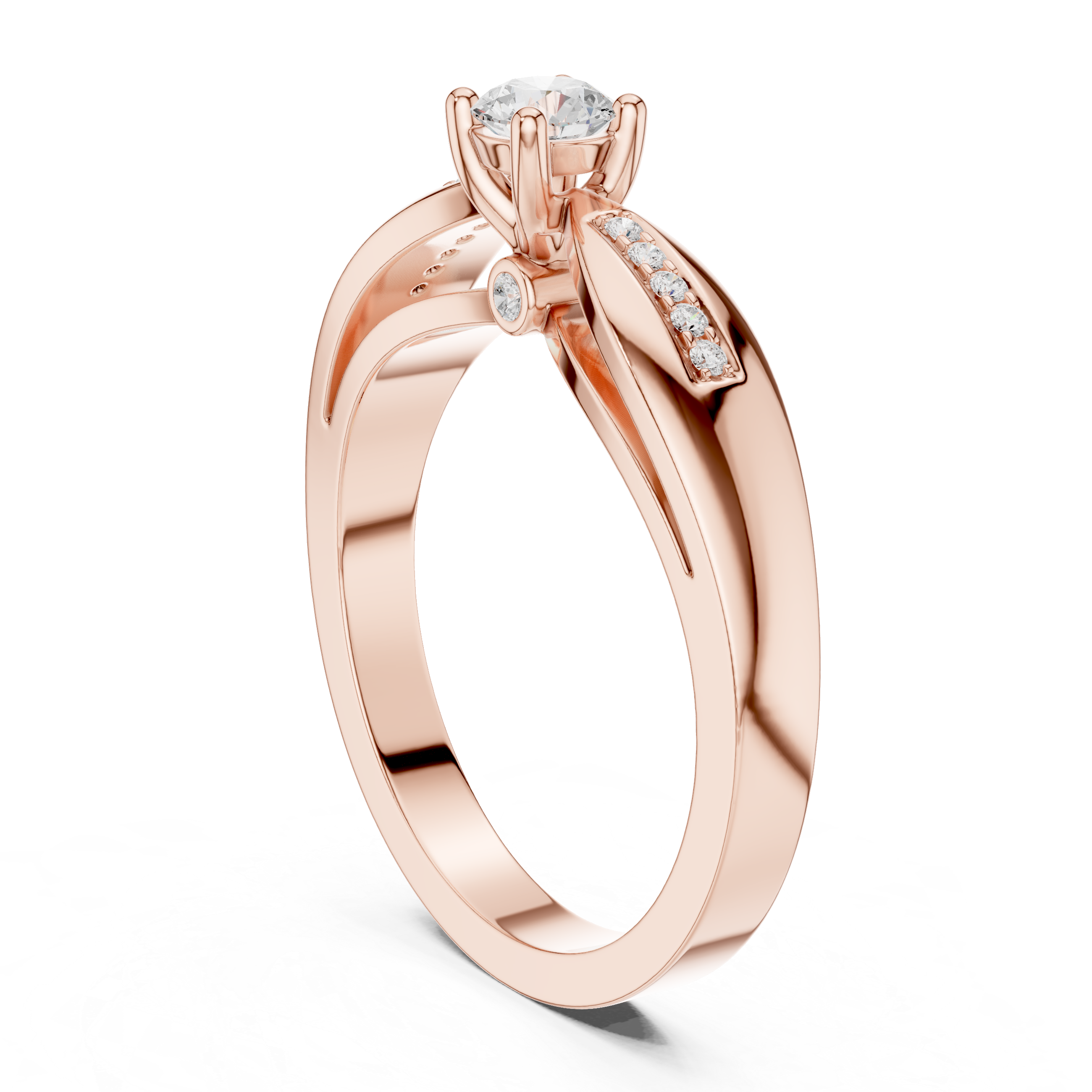 Twisted Split Shank Diamond Engagement Ring – Modern Solitaire Ring with Pavé Accents – 0.26 CT Total Weight