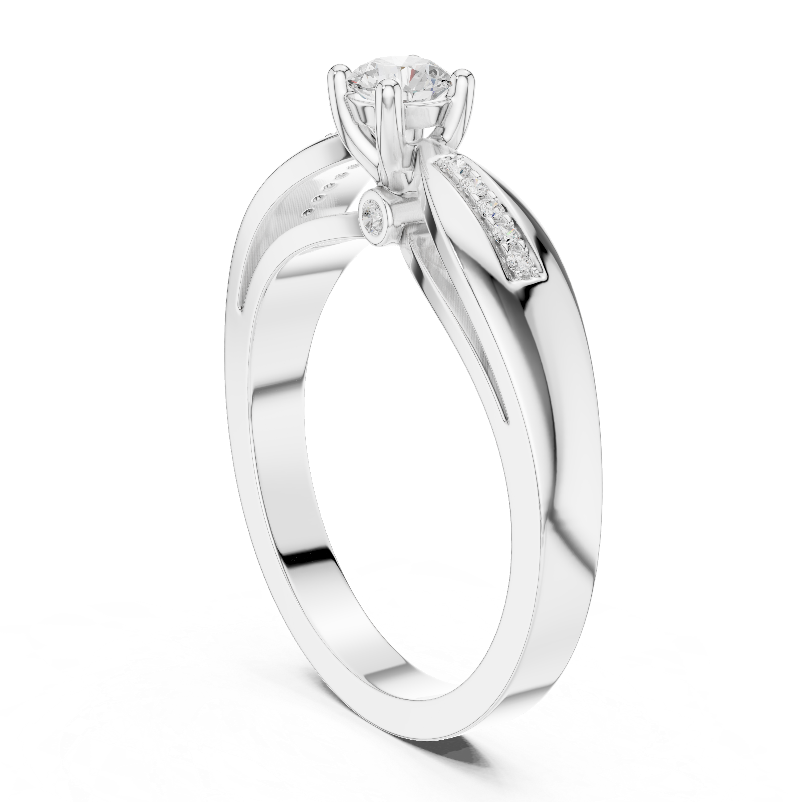 Twisted Split Shank Diamond Engagement Ring – Modern Solitaire Ring with Pavé Accents – 0.26 CT Total Weight