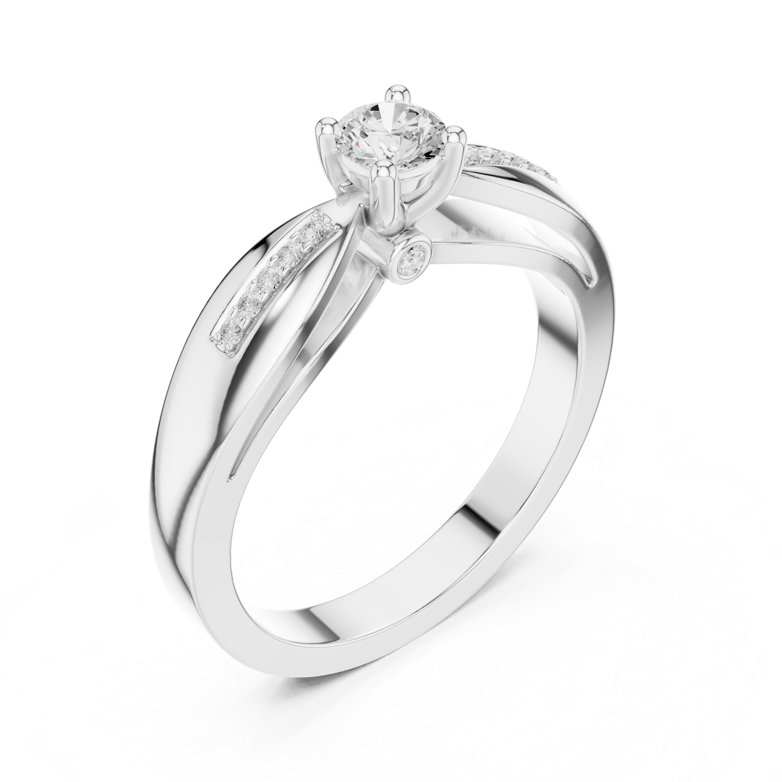 Twisted Split Shank Diamond Engagement Ring – Modern Solitaire Ring with Pavé Accents – 0.26 CT Total Weight