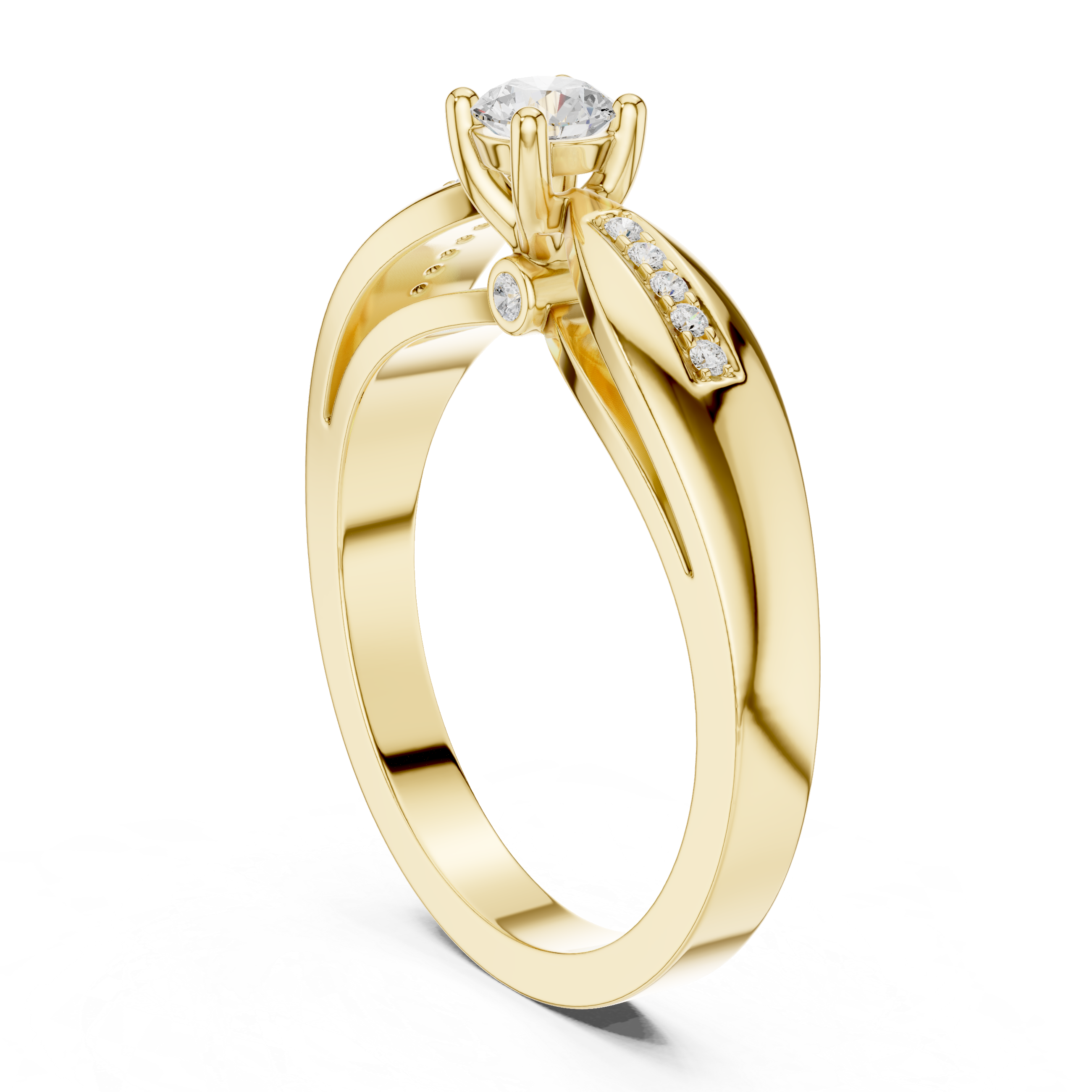 Twisted Split Shank Diamond Engagement Ring – Modern Solitaire Ring with Pavé Accents – 0.26 CT Total Weight