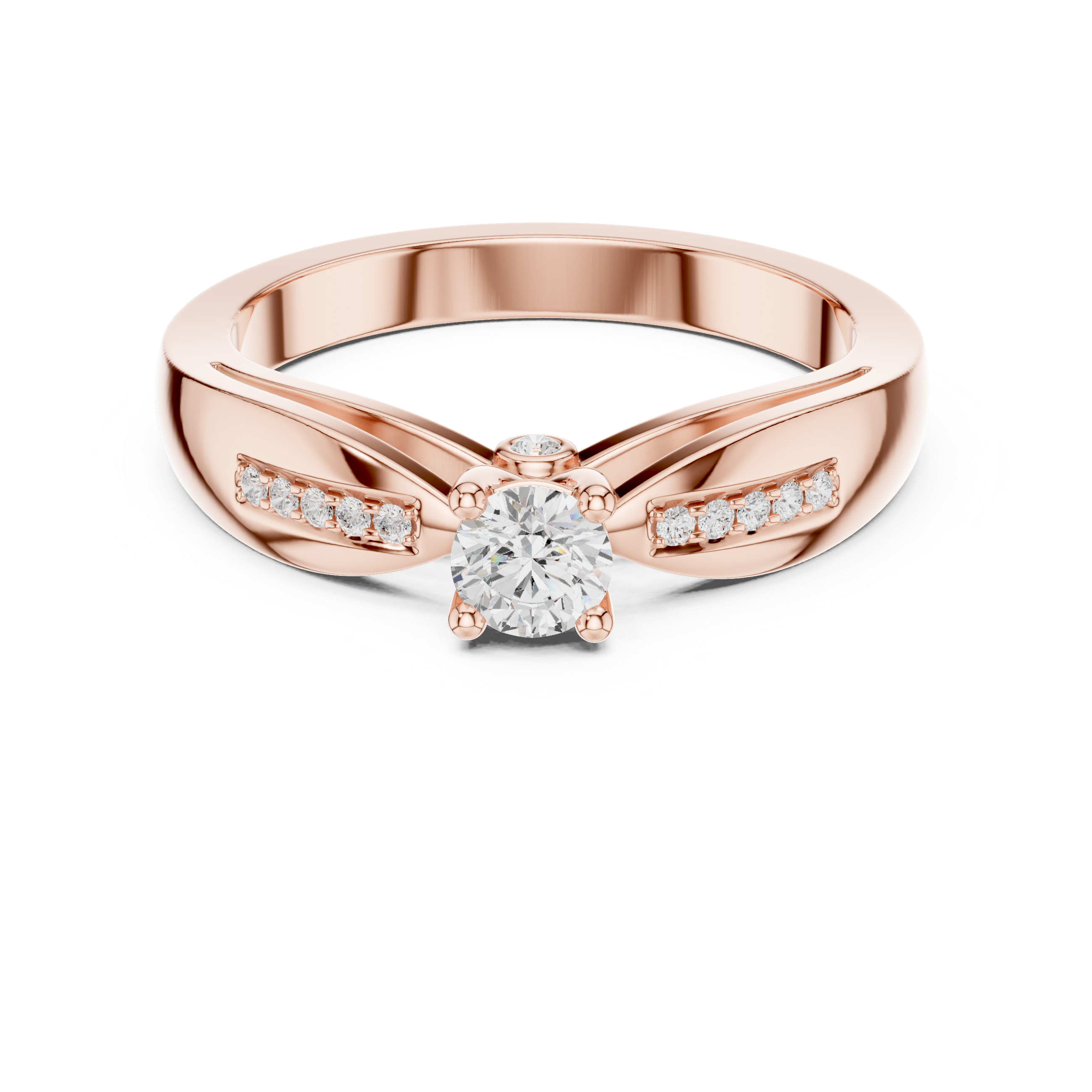 Twisted Split Shank Diamond Engagement Ring – Modern Solitaire Ring with Pavé Accents – 0.26 CT Total Weight