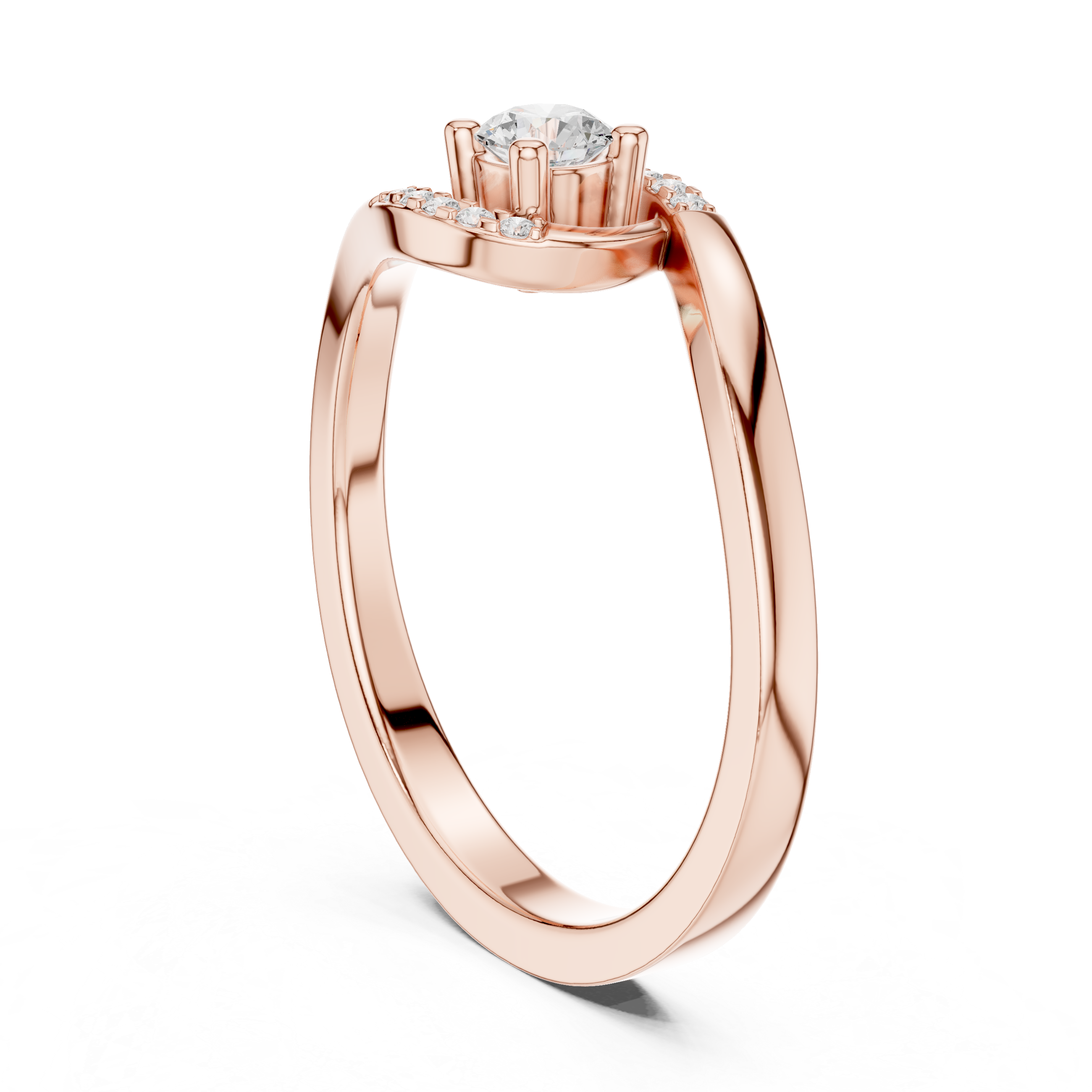 Twisted Halo Diamond Engagement Ring – Modern Swirl Solitaire Ring – 0.20 CT Total Weight