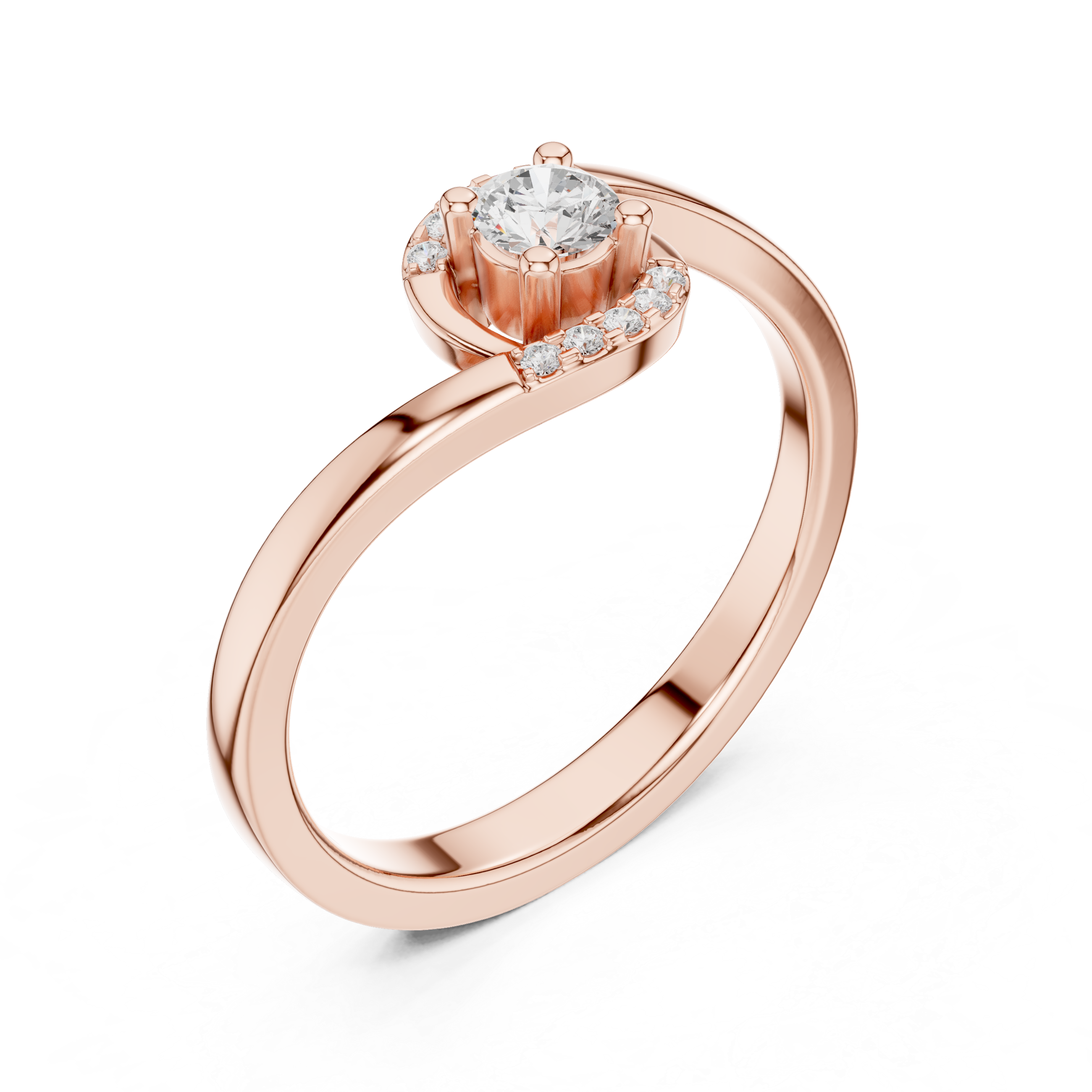 Twisted Halo Diamond Engagement Ring – Modern Swirl Solitaire Ring – 0.20 CT Total Weight