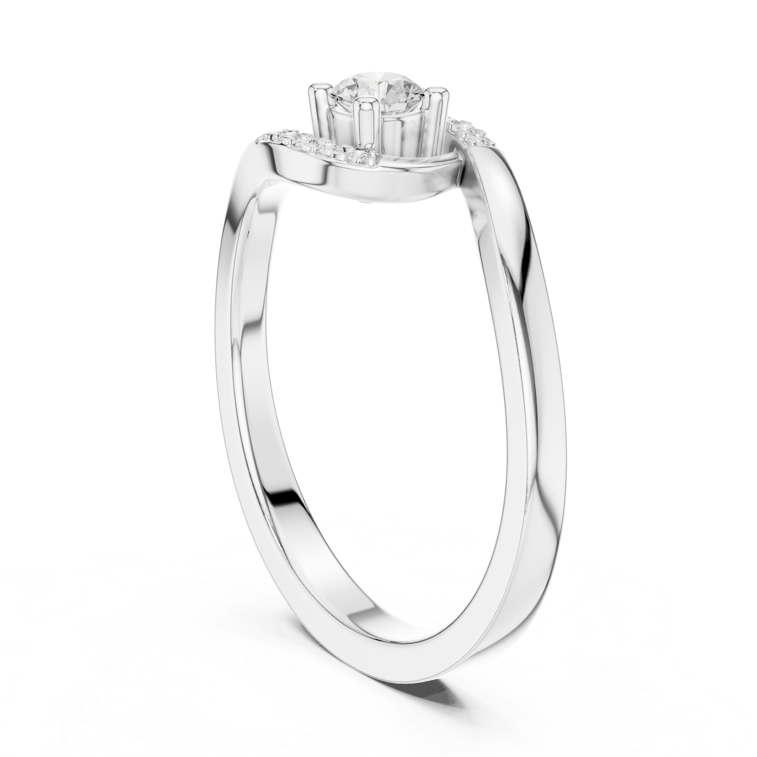 Twisted Halo Diamond Engagement Ring – Modern Swirl Solitaire Ring – 0.20 CT Total Weight