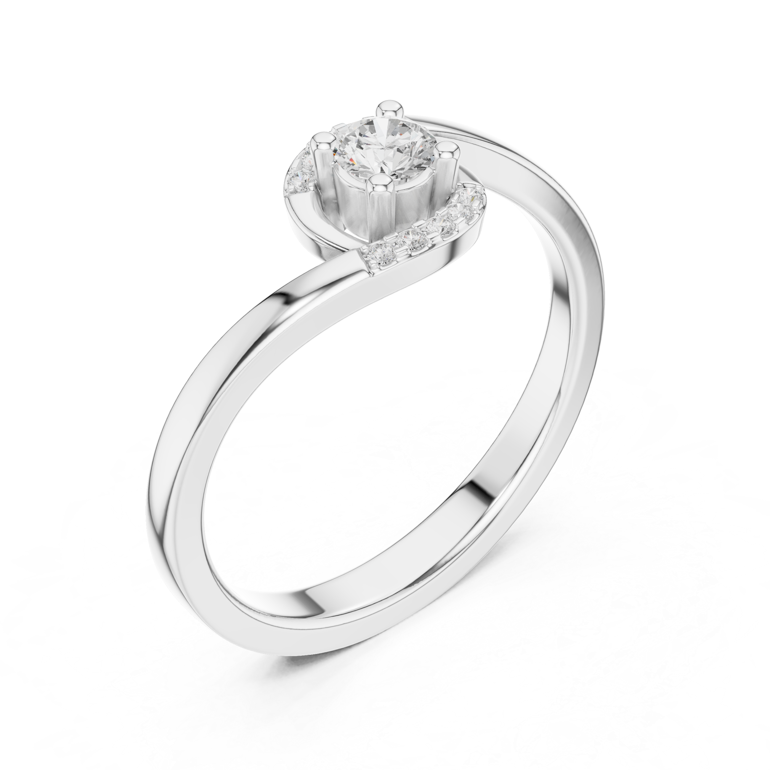 Twisted Halo Diamond Engagement Ring – Modern Swirl Solitaire Ring – 0.20 CT Total Weight