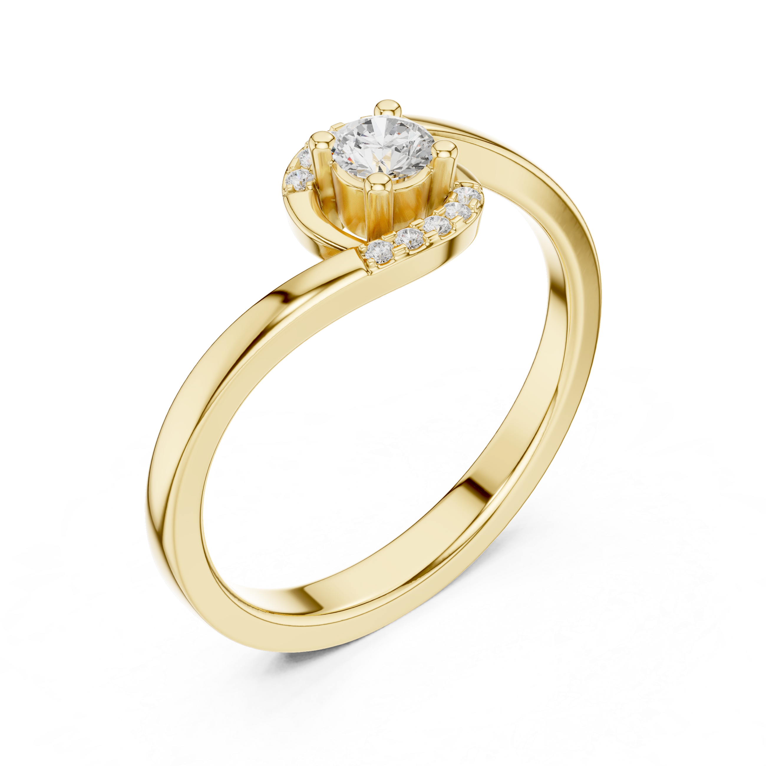 Twisted Halo Diamond Engagement Ring – Modern Swirl Solitaire Ring – 0.20 CT Total Weight