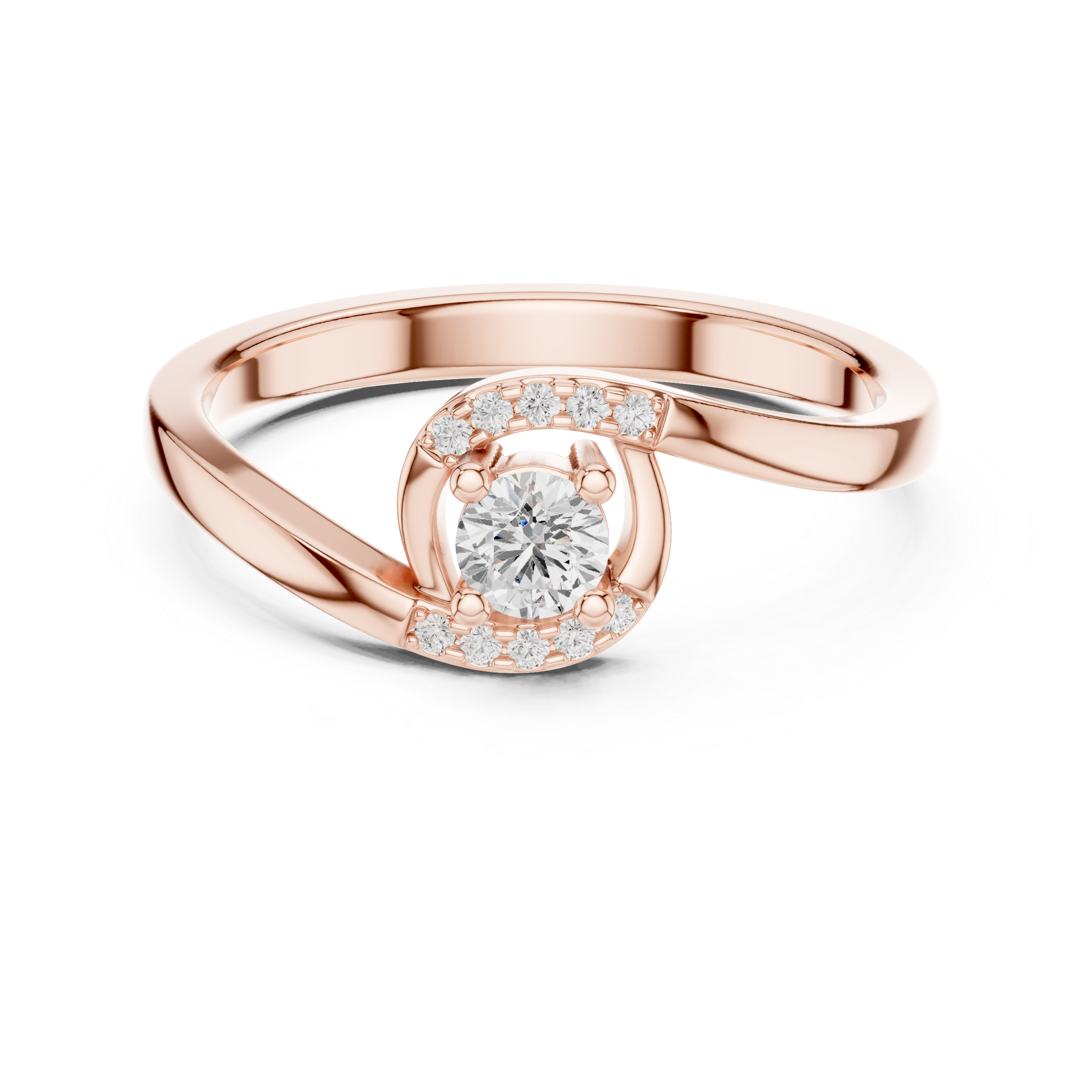Twisted Halo Diamond Engagement Ring – Modern Swirl Solitaire Ring – 0.20 CT Total Weight