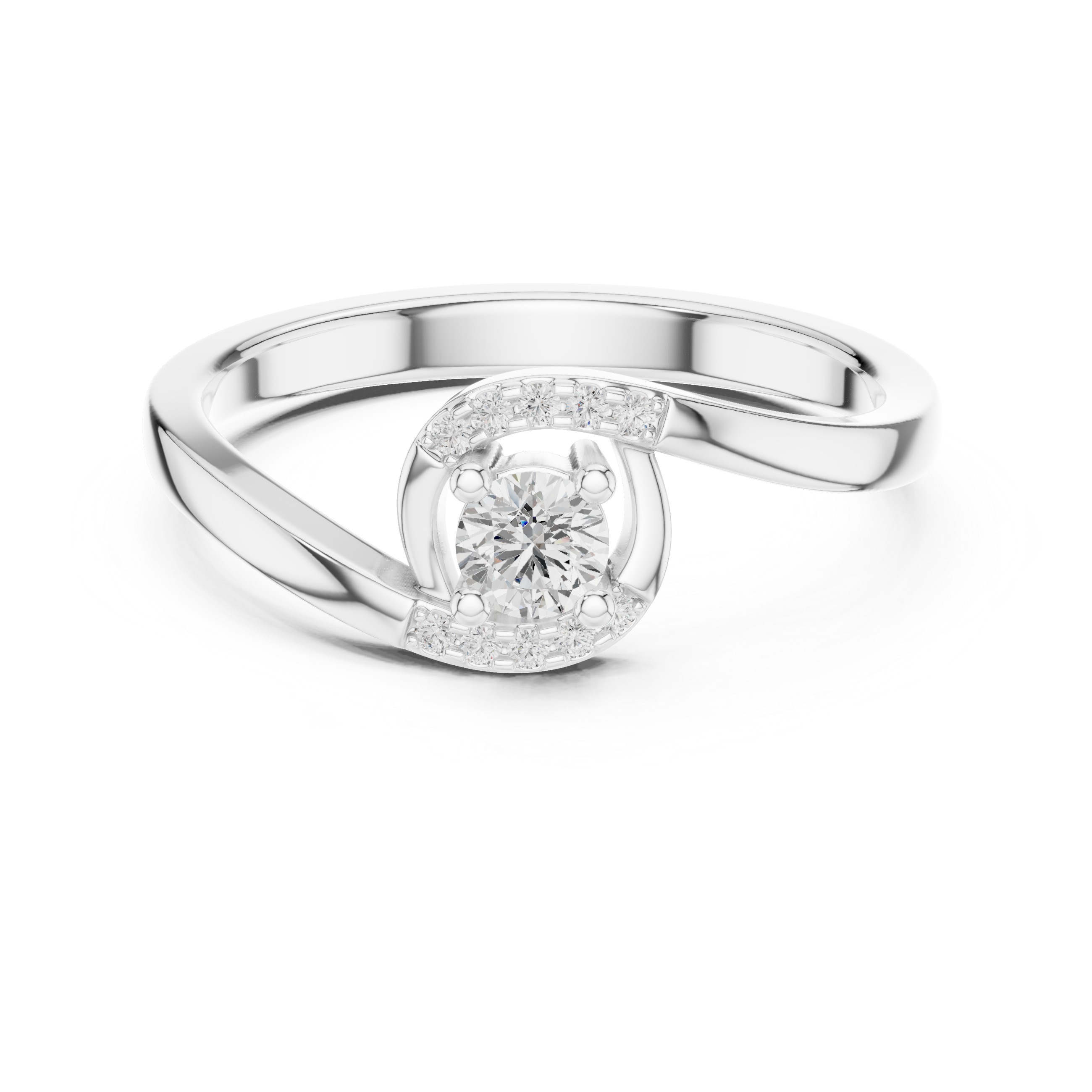 Twisted Halo Diamond Engagement Ring – Modern Swirl Solitaire Ring – 0.20 CT Total Weight