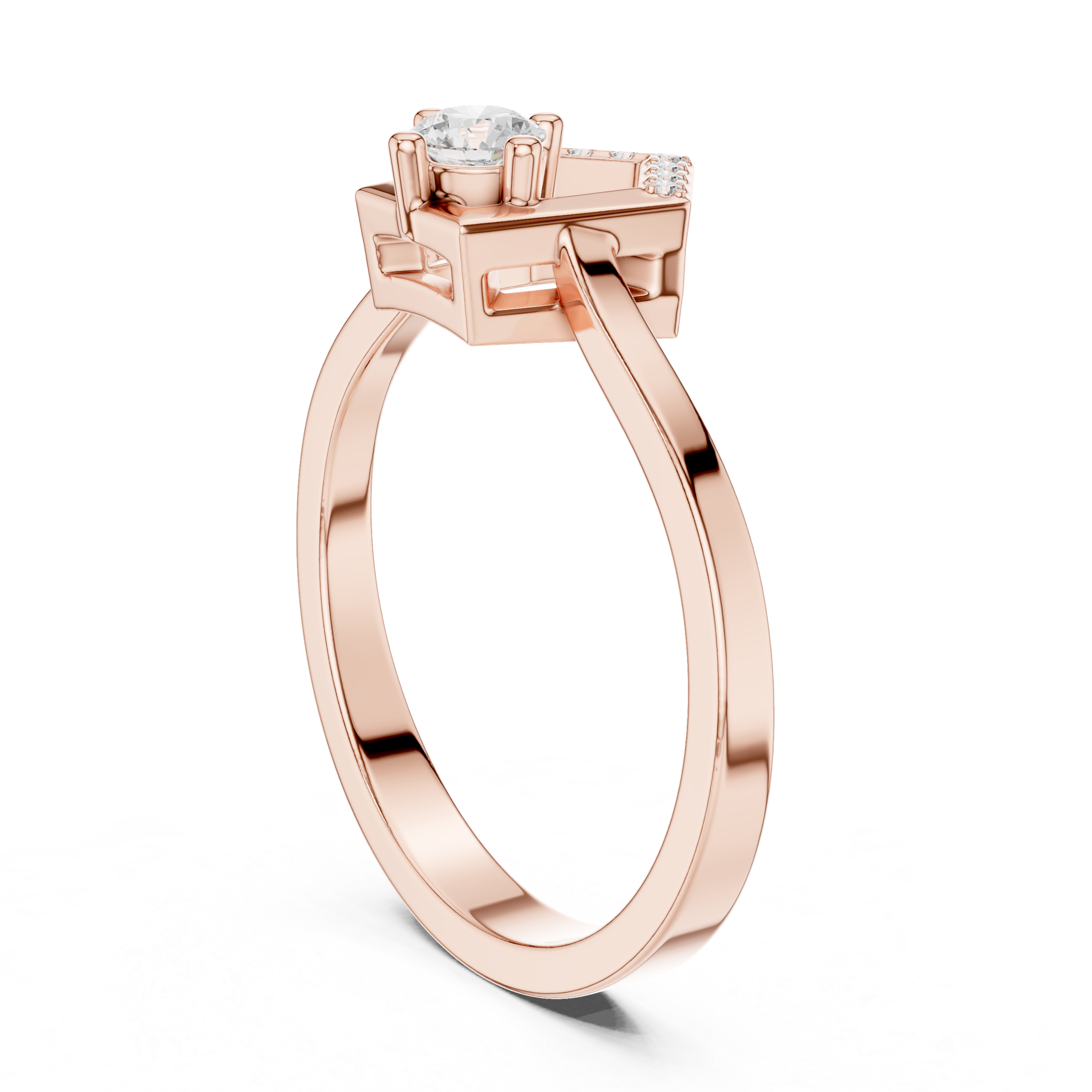 Twisted Halo Diamond Engagement Ring – Modern Swirl Solitaire Ring – 0.20 CT Total Weight  Description