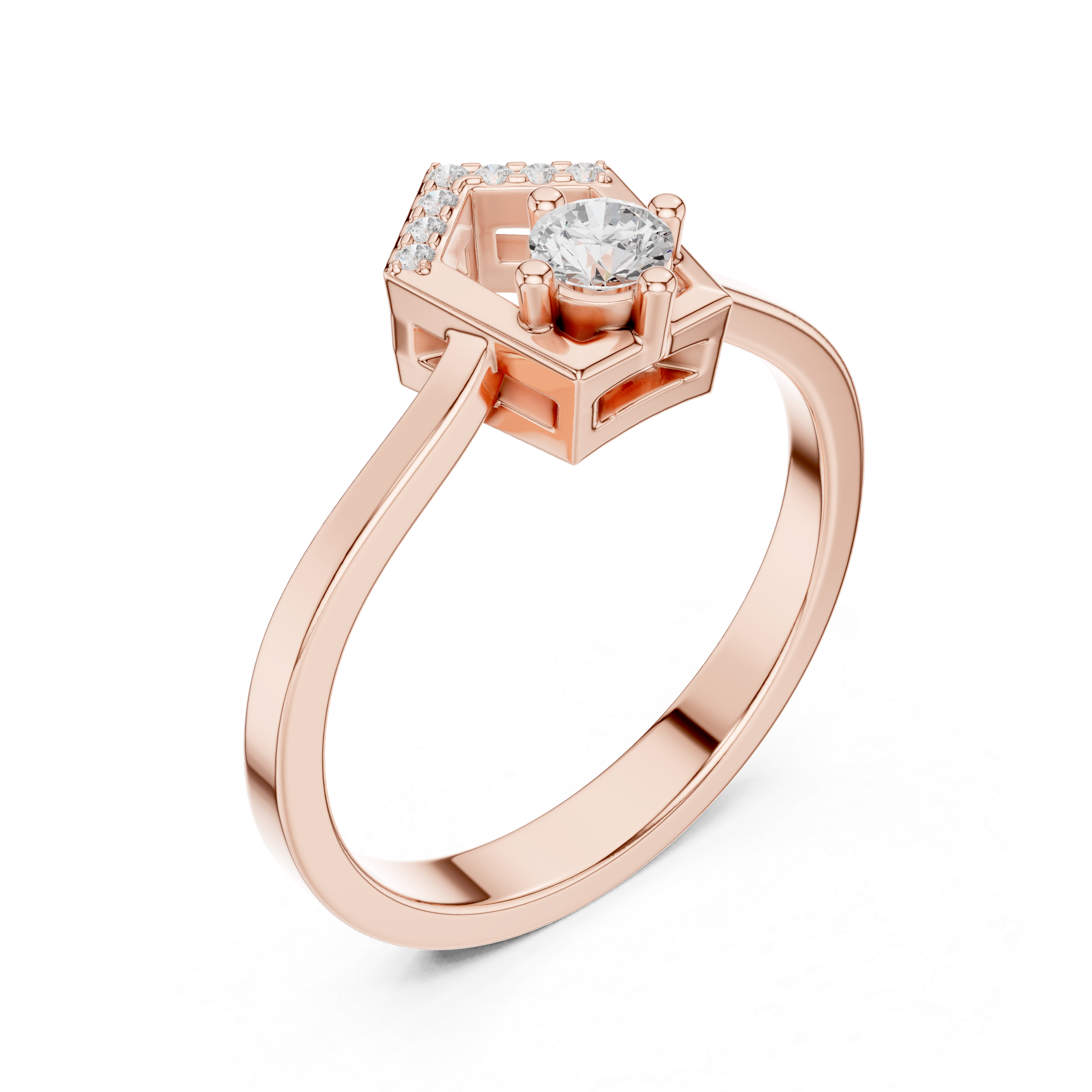 Twisted Halo Diamond Engagement Ring – Modern Swirl Solitaire Ring – 0.20 CT Total Weight  Description