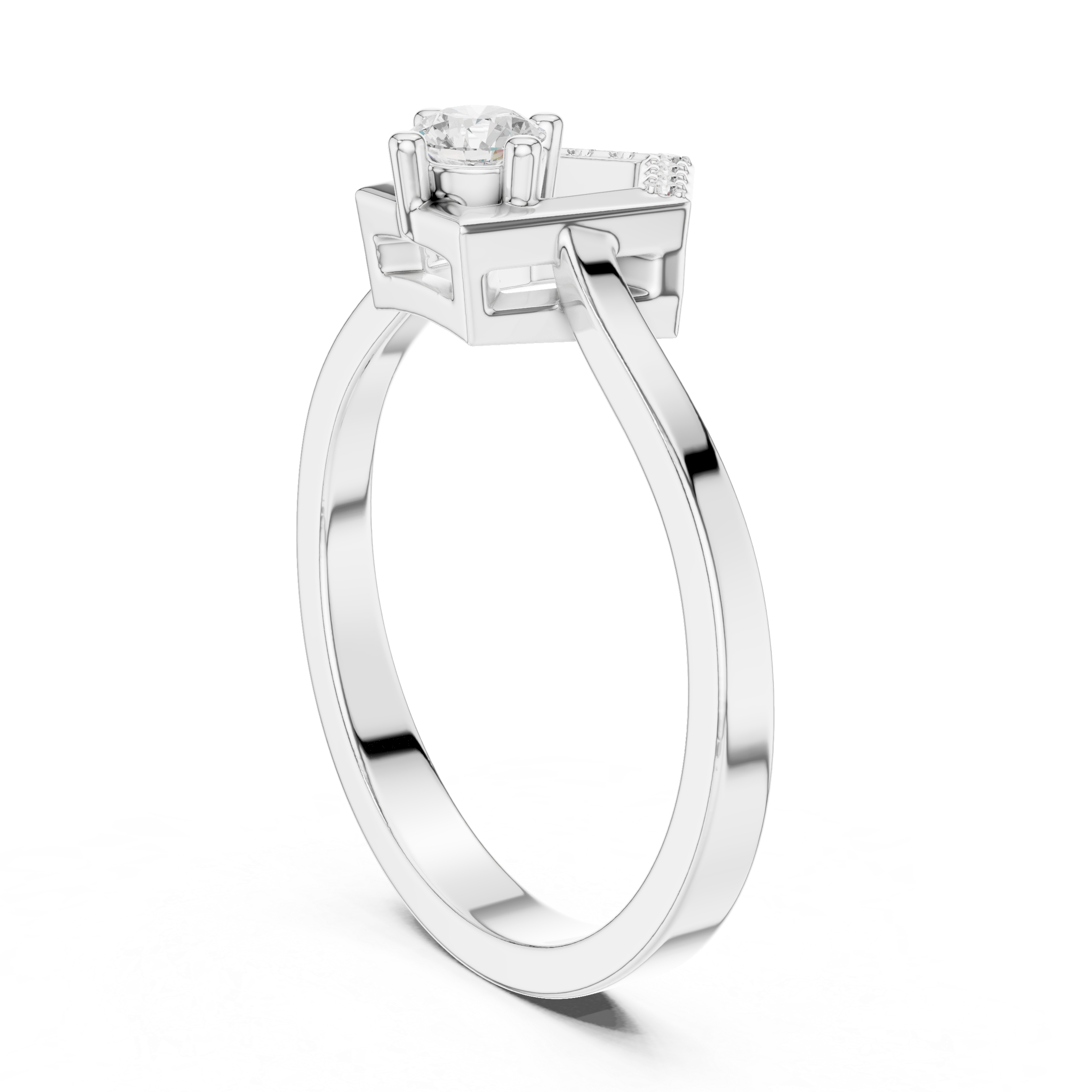 Twisted Halo Diamond Engagement Ring – Modern Swirl Solitaire Ring – 0.20 CT Total Weight  Description