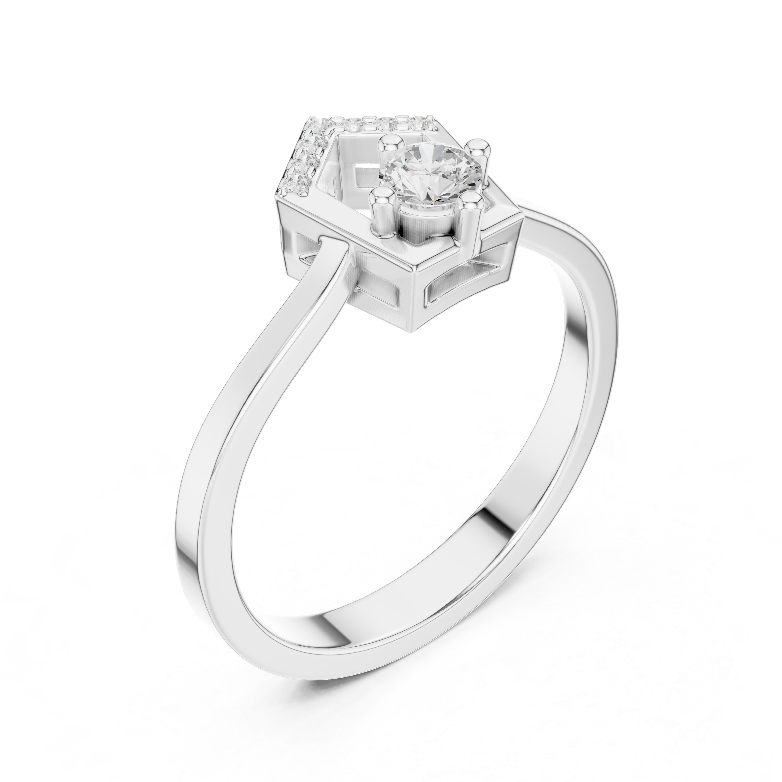 Twisted Halo Diamond Engagement Ring – Modern Swirl Solitaire Ring – 0.20 CT Total Weight  Description