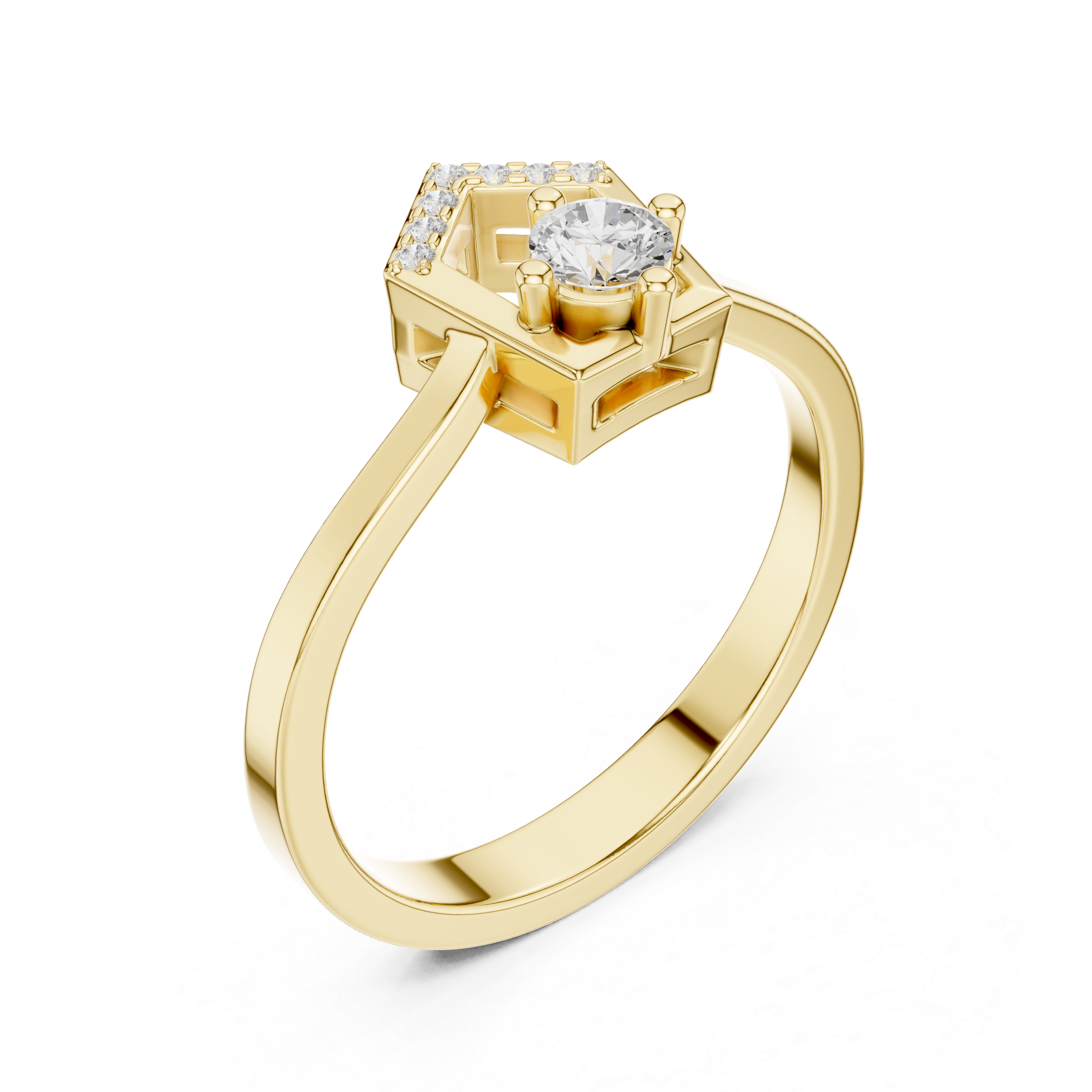 Twisted Halo Diamond Engagement Ring – Modern Swirl Solitaire Ring – 0.20 CT Total Weight  Description
