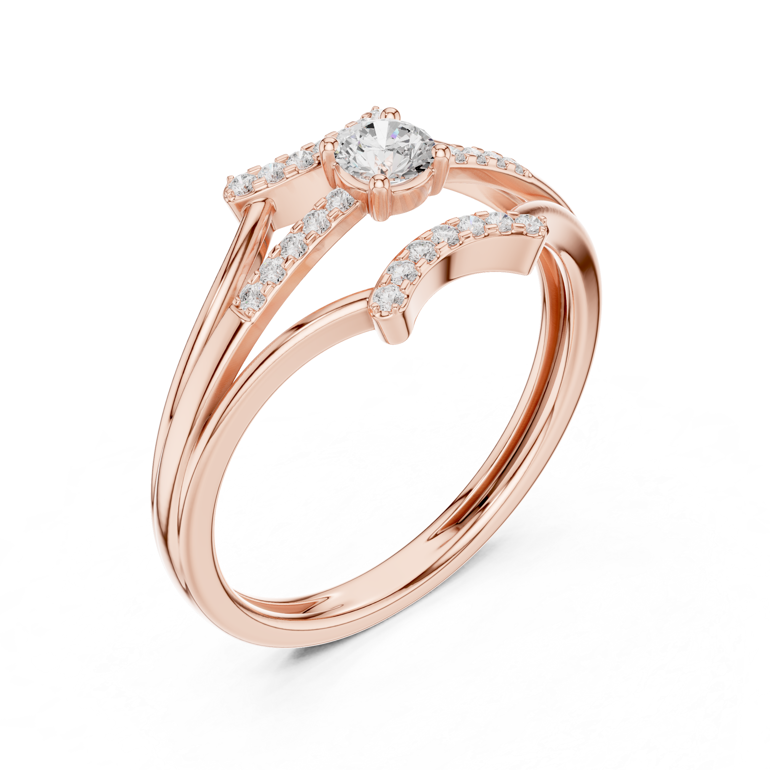 Modern Split Shank Diamond Engagement Ring – Open Chevron Halo Design – 0.27 CT Total Weight
