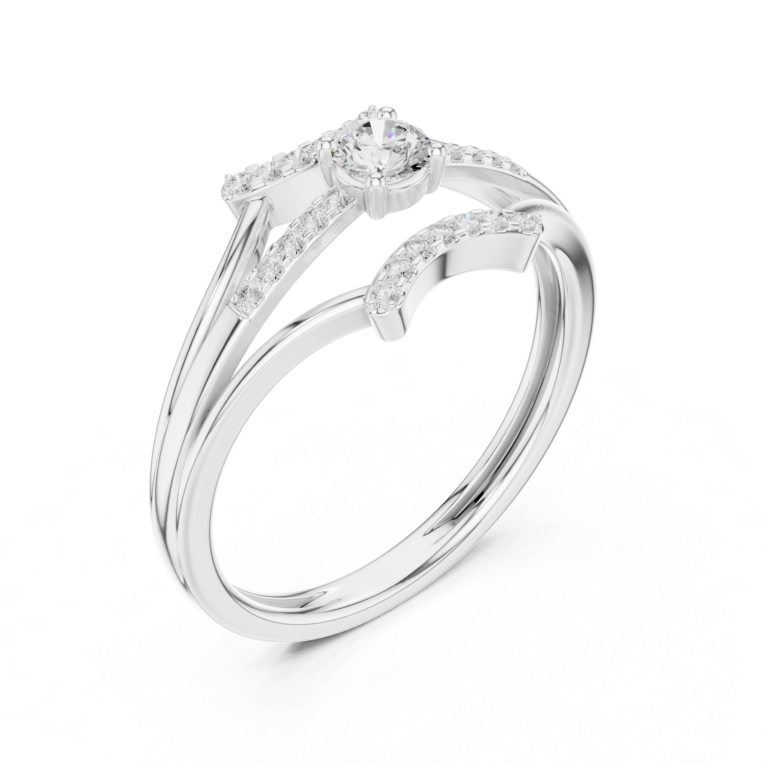 Modern Split Shank Diamond Engagement Ring – Open Chevron Halo Design – 0.27 CT Total Weight