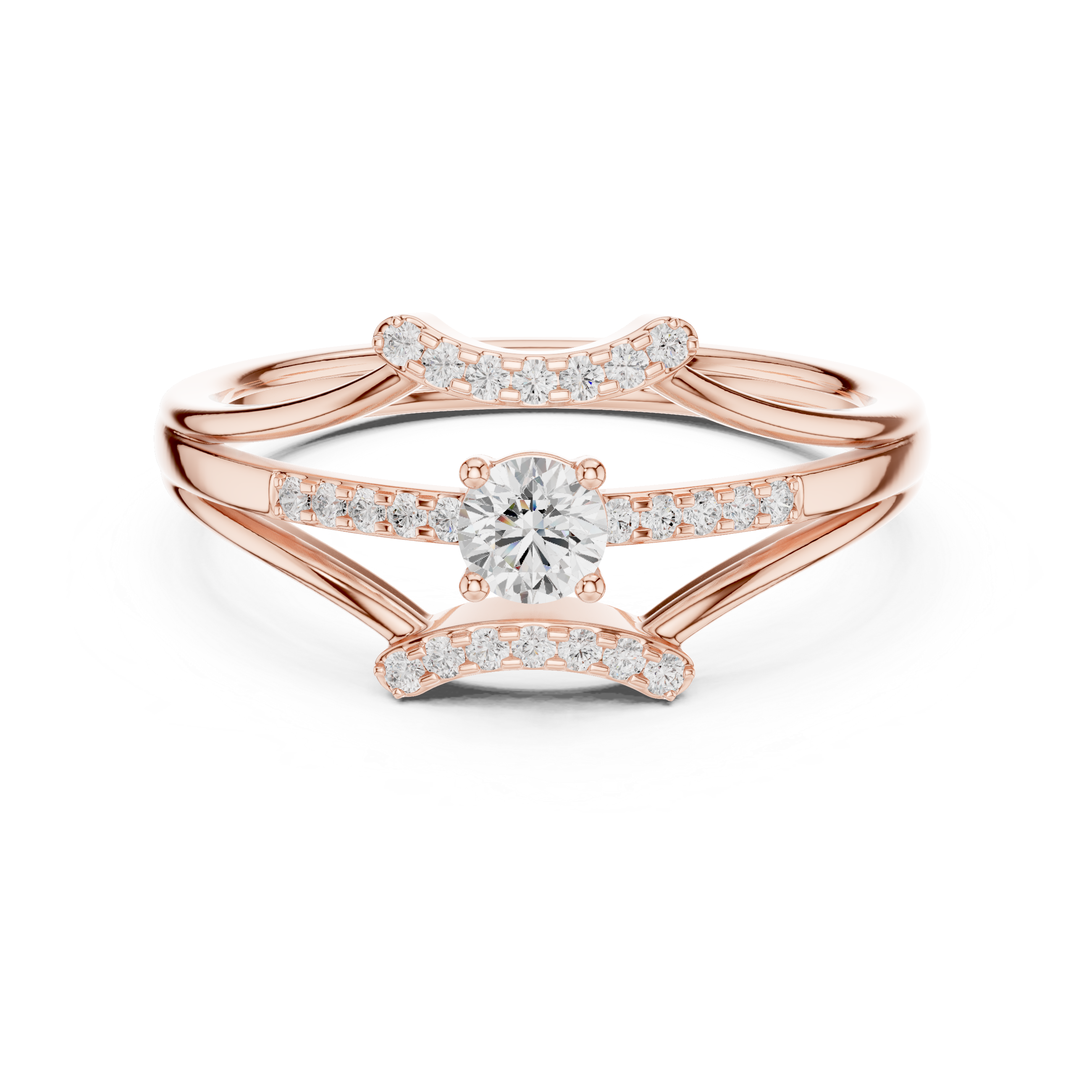 Modern Split Shank Diamond Engagement Ring – Open Chevron Halo Design – 0.27 CT Total Weight