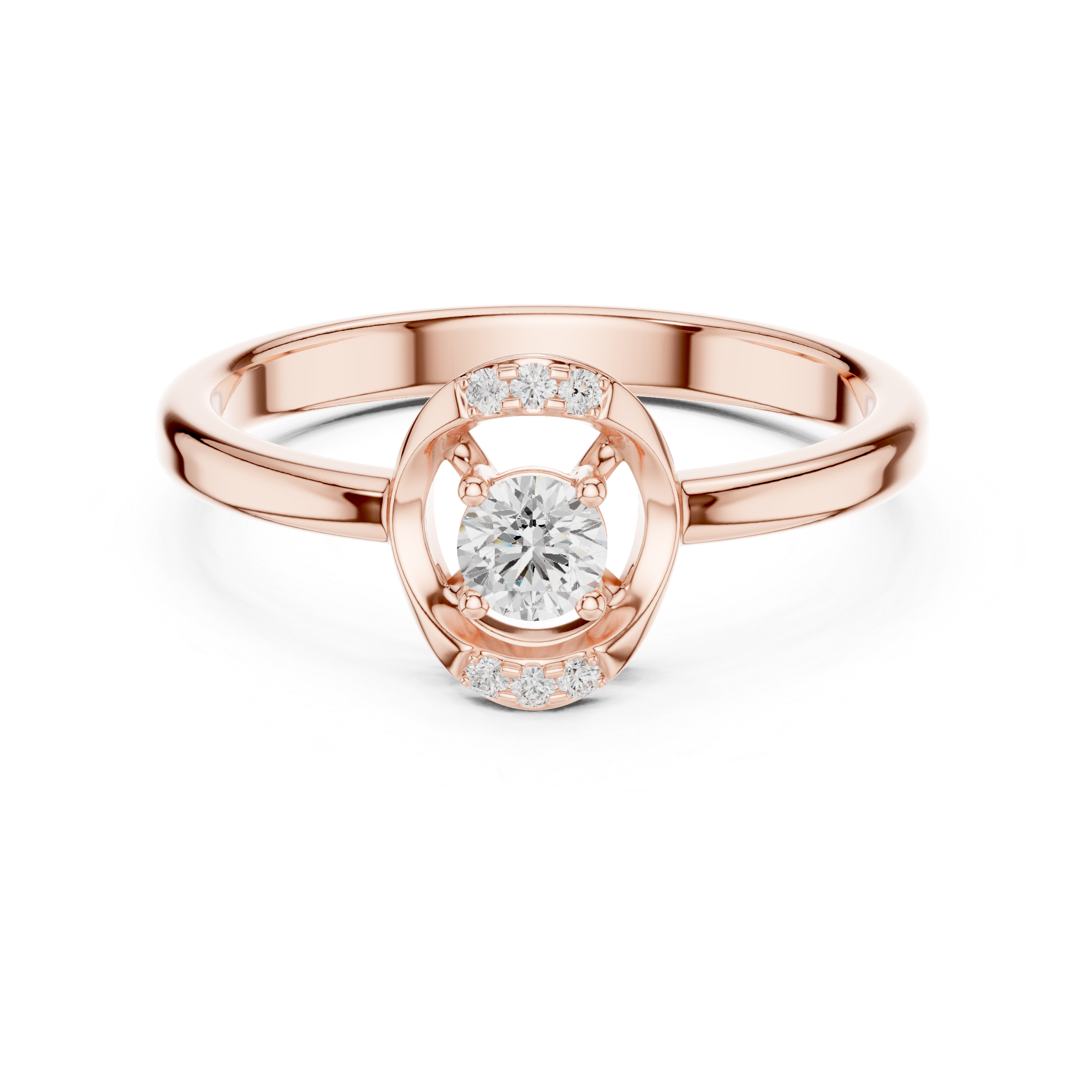 Minimalist Oval Diamond Halo Engagement Ring – Open Circle Solitaire Ring – 0.18 CT Total Weight