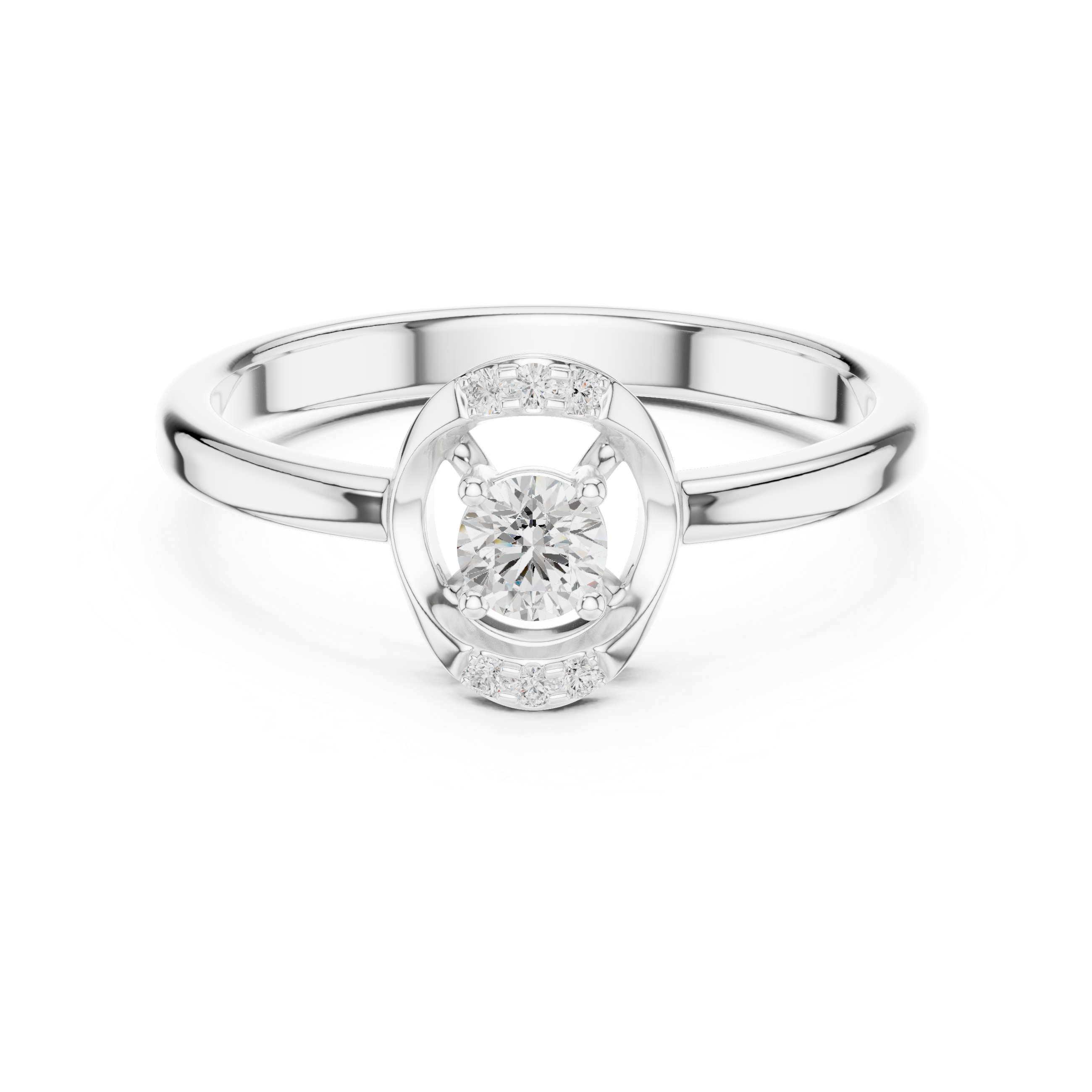 Minimalist Oval Diamond Halo Engagement Ring – Open Circle Solitaire Ring – 0.18 CT Total Weight