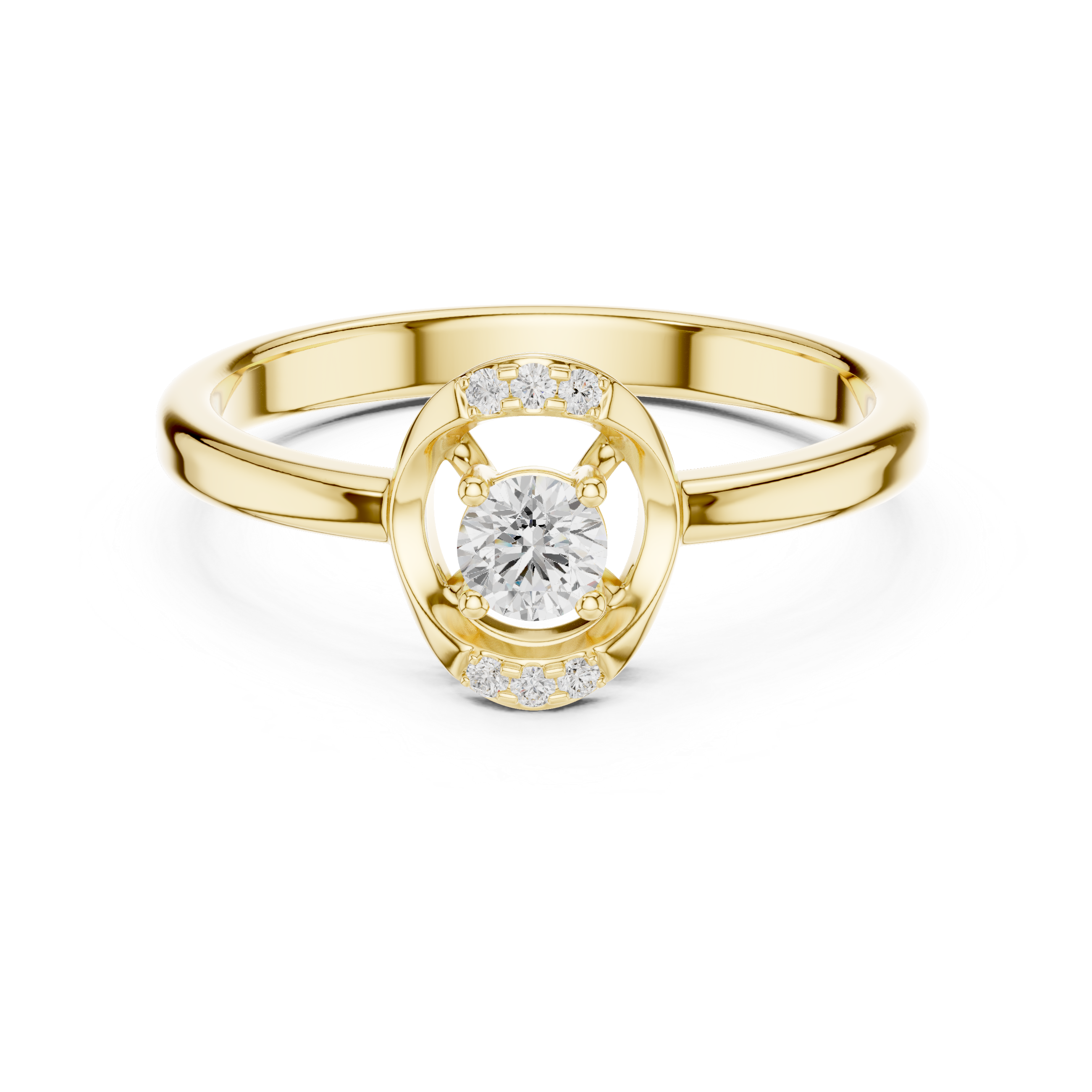 Minimalist Oval Diamond Halo Engagement Ring – Open Circle Solitaire Ring – 0.18 CT Total Weight