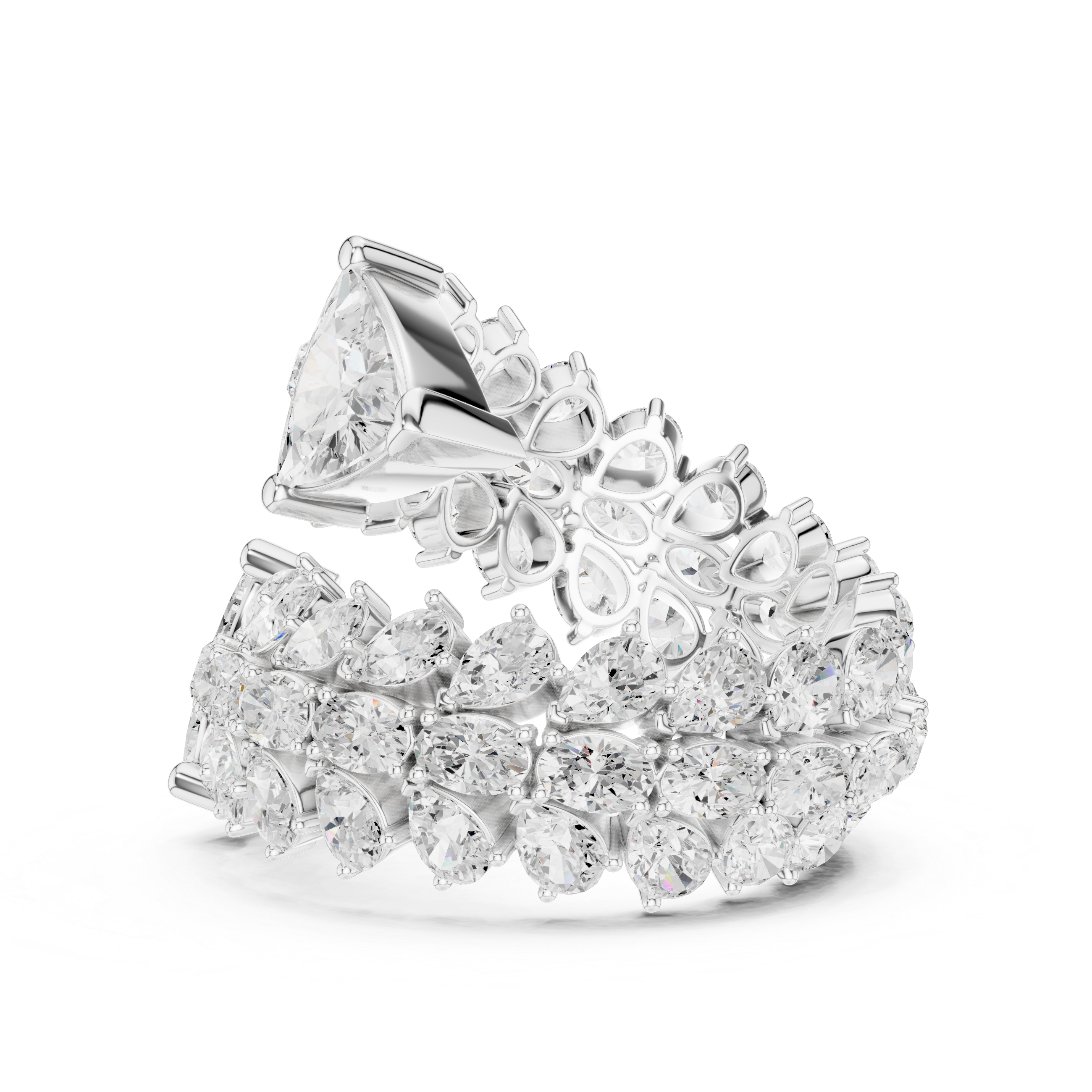 Luxury Double Trillion Diamond Cocktail Ring with Floral Marquise Cluster Design – 6.92 CT Total Weight