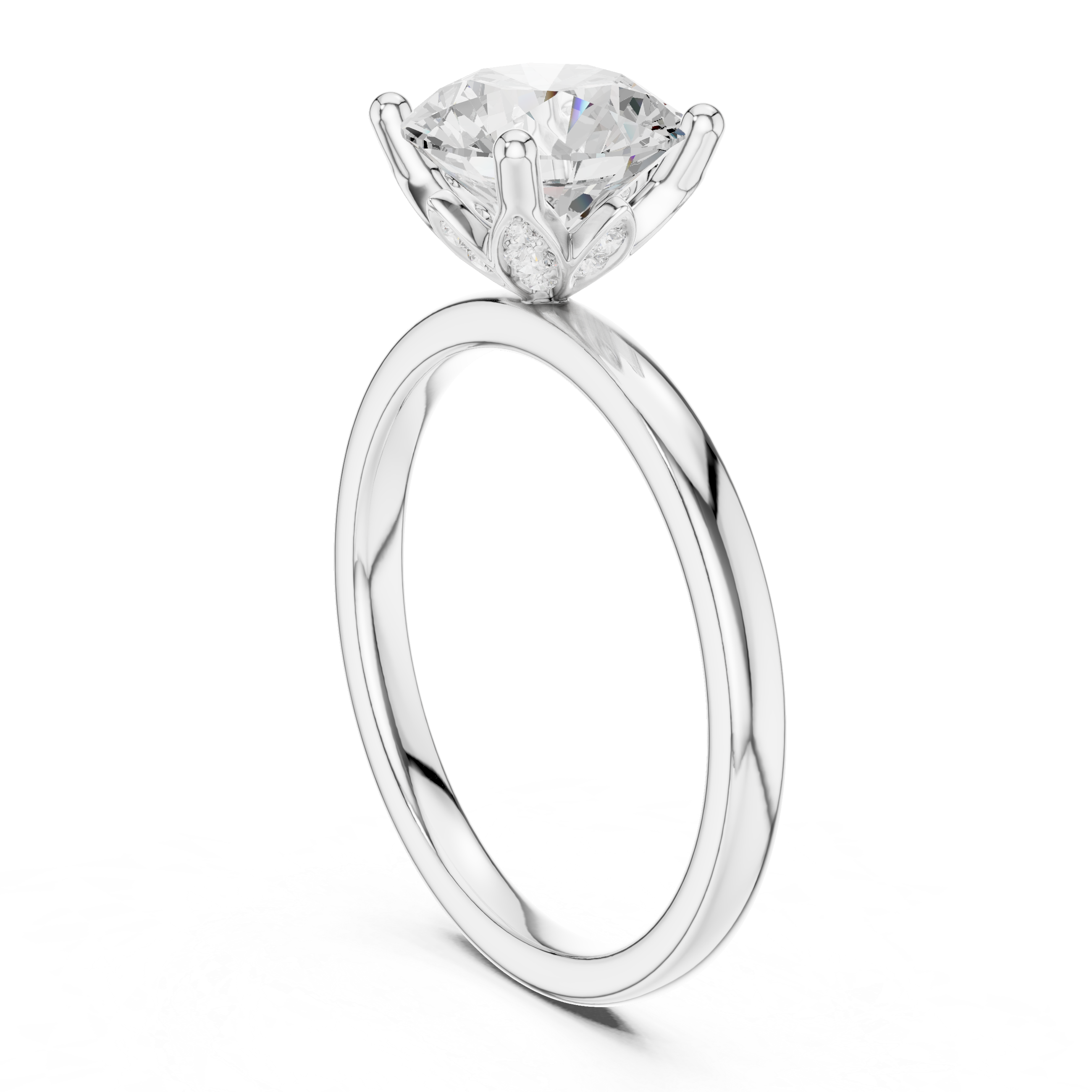 Classic Round Solitaire Engagement Ring with Hidden Diamond Accents – 2.14 CT Total Weight