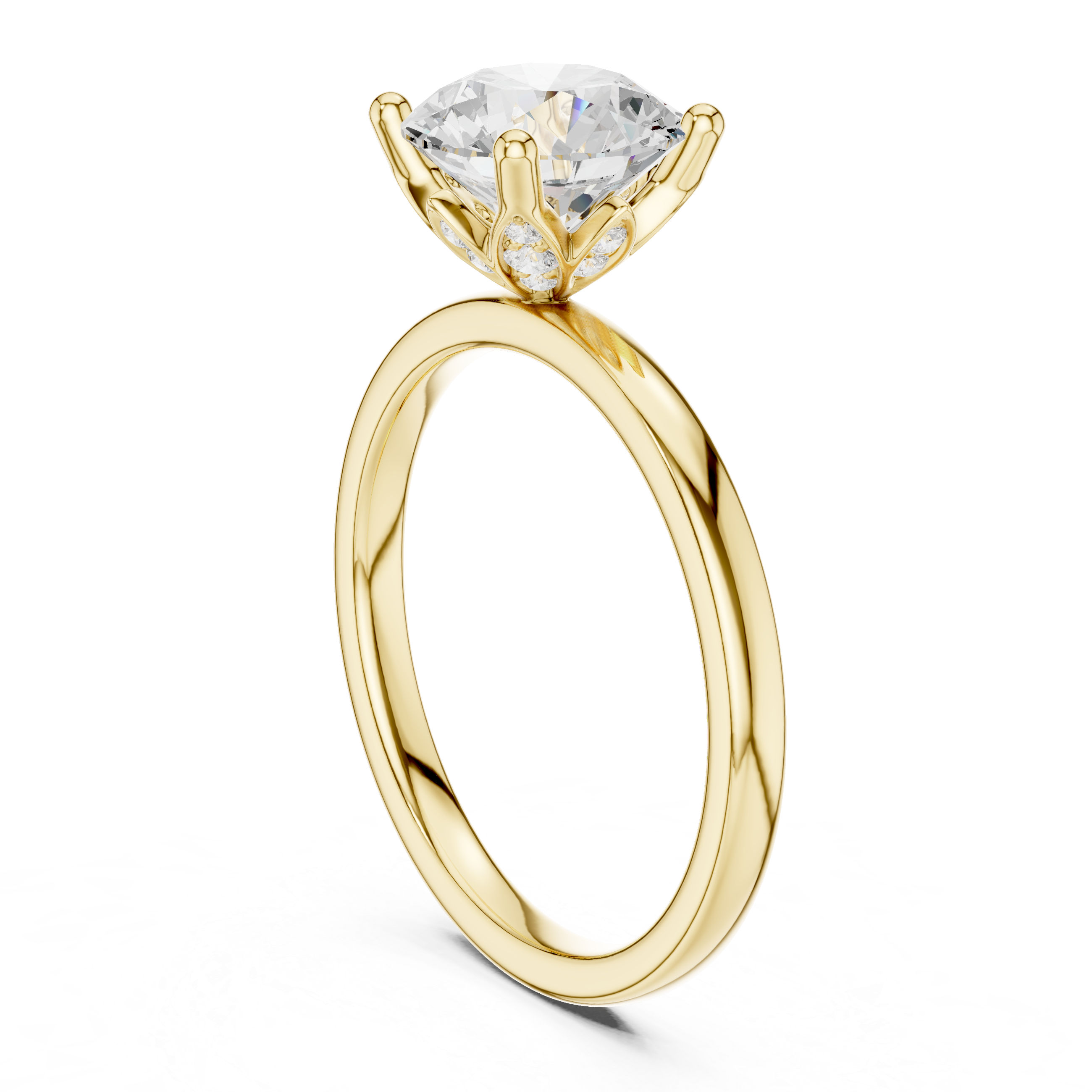 Classic Round Solitaire Engagement Ring with Hidden Diamond Accents – 2.14 CT Total Weight