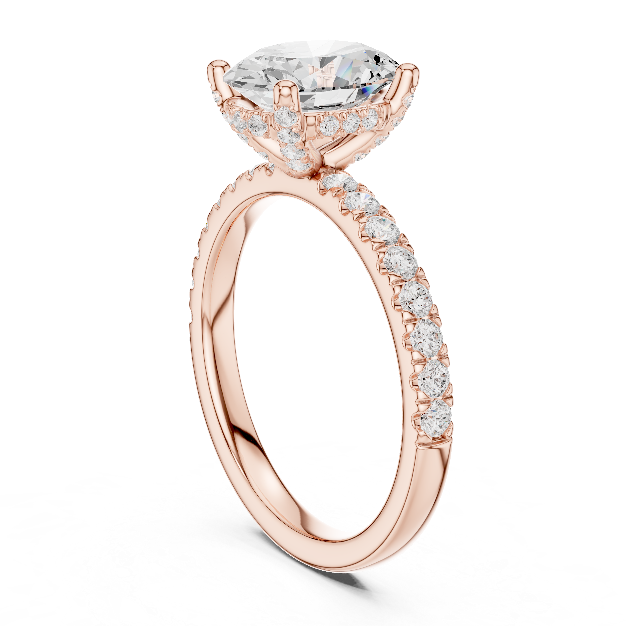 Oval Cut Hidden Halo Engagement Ring with Pavé Band – 2.50 CT Total Diamond Weight