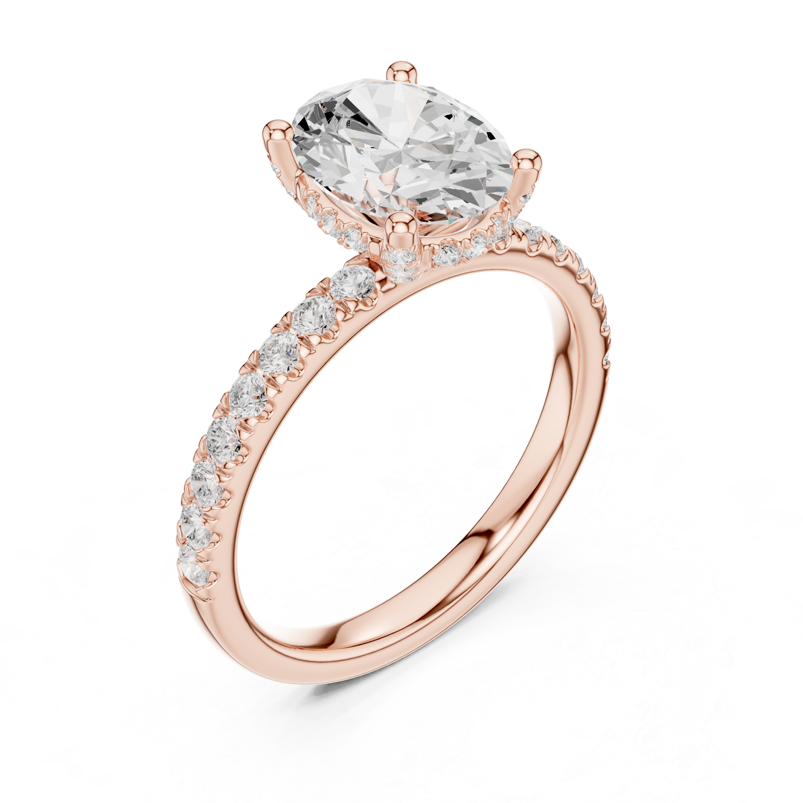 Oval Cut Hidden Halo Engagement Ring with Pavé Band – 2.50 CT Total Diamond Weight