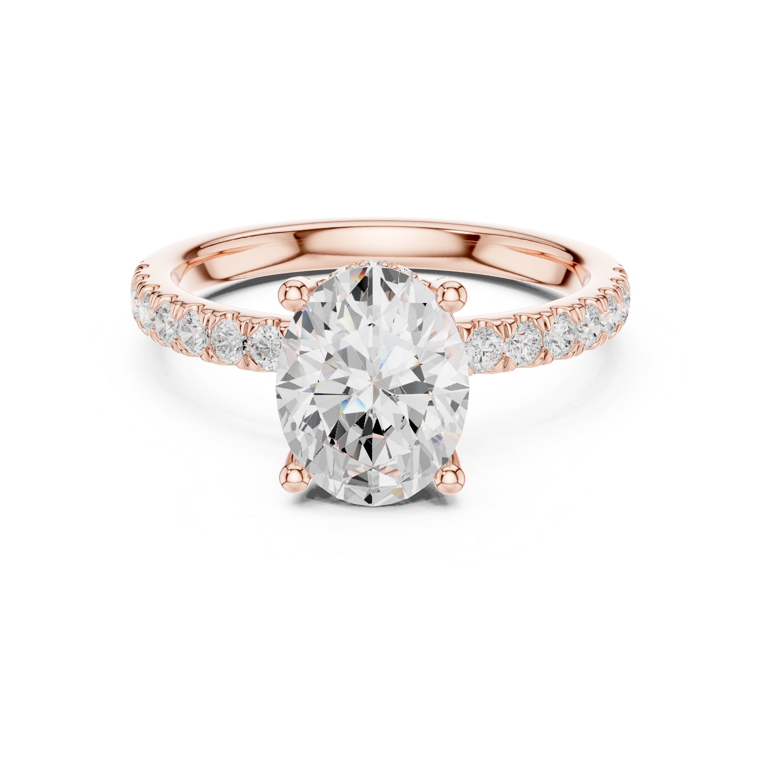 Oval Cut Hidden Halo Engagement Ring with Pavé Band – 2.50 CT Total Diamond Weight