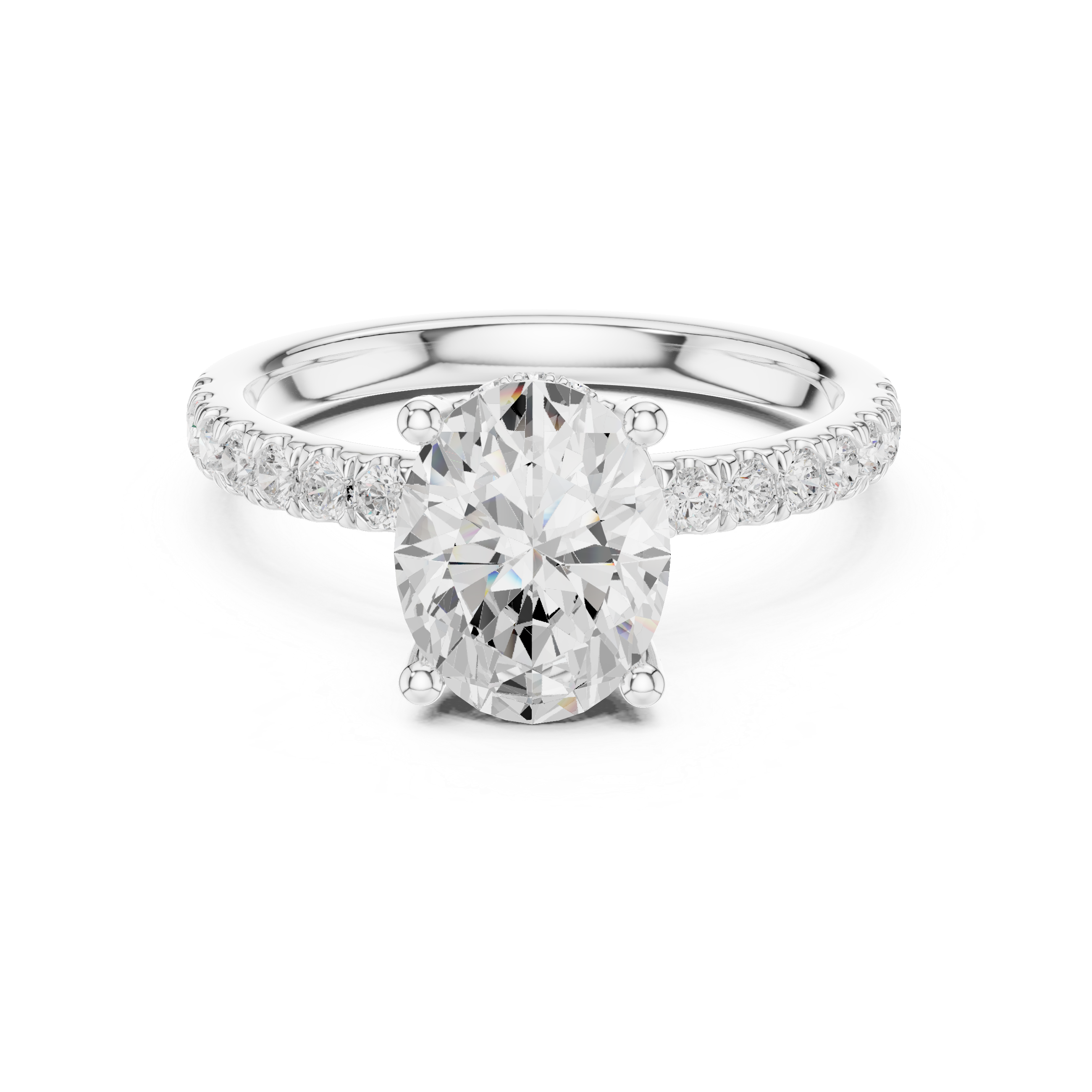 Oval Cut Hidden Halo Engagement Ring with Pavé Band – 2.50 CT Total Diamond Weight