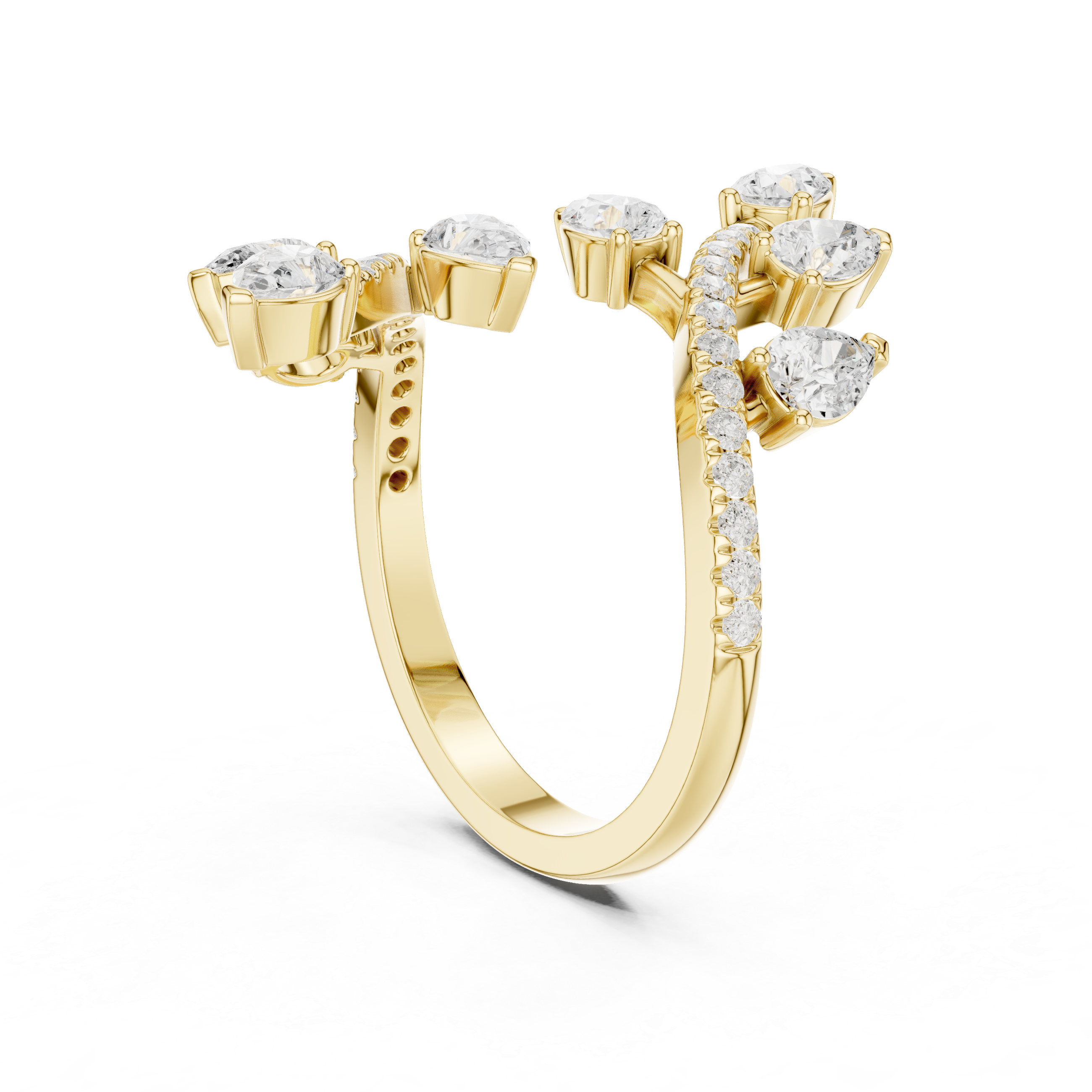 Nature Inspired Pear Diamond Wrap Ring – Open Leaf Design Statement Ring with 2.02 CT Total Diamond Weight