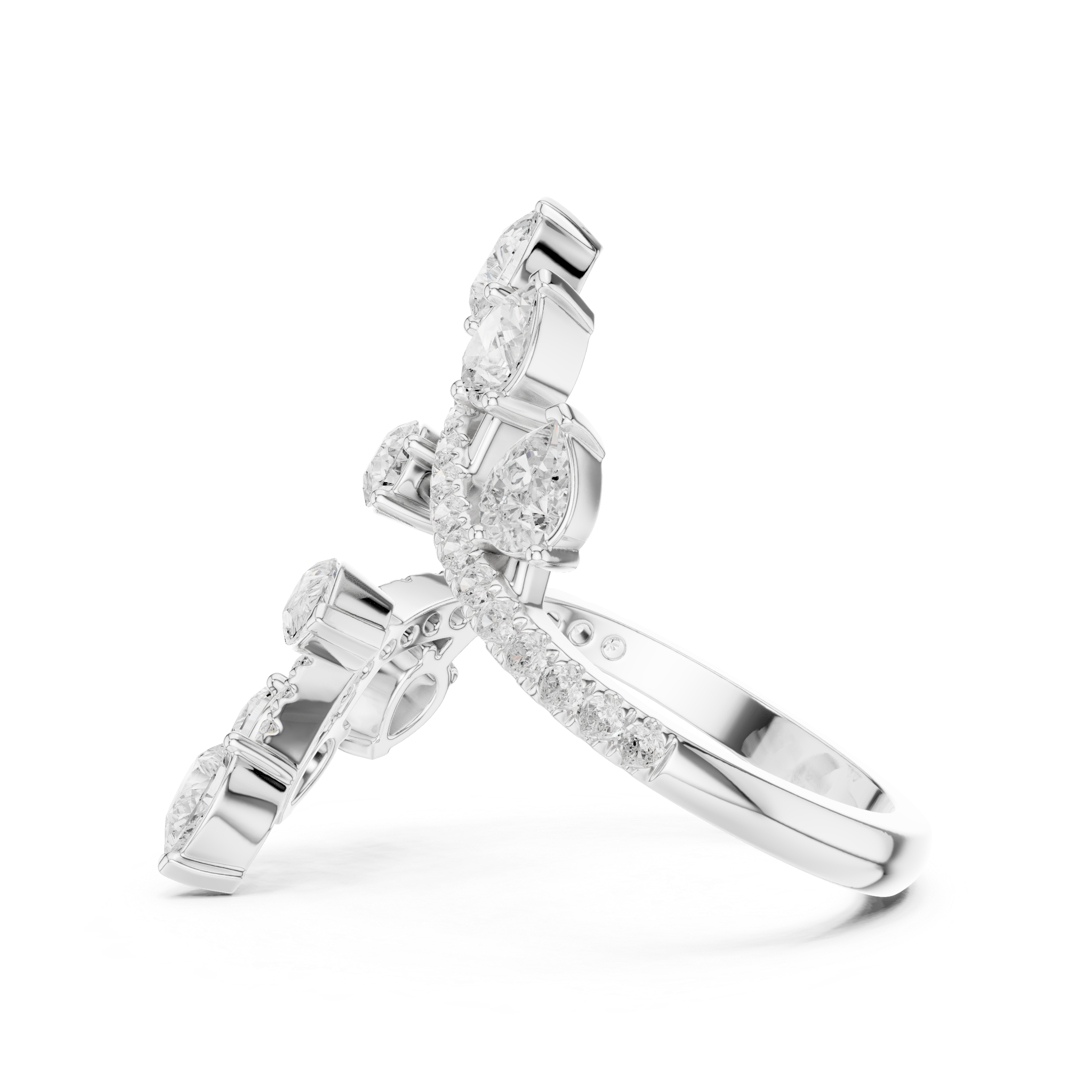 Nature Inspired Pear Diamond Wrap Ring – Open Leaf Design Statement Ring with 2.02 CT Total Diamond Weight