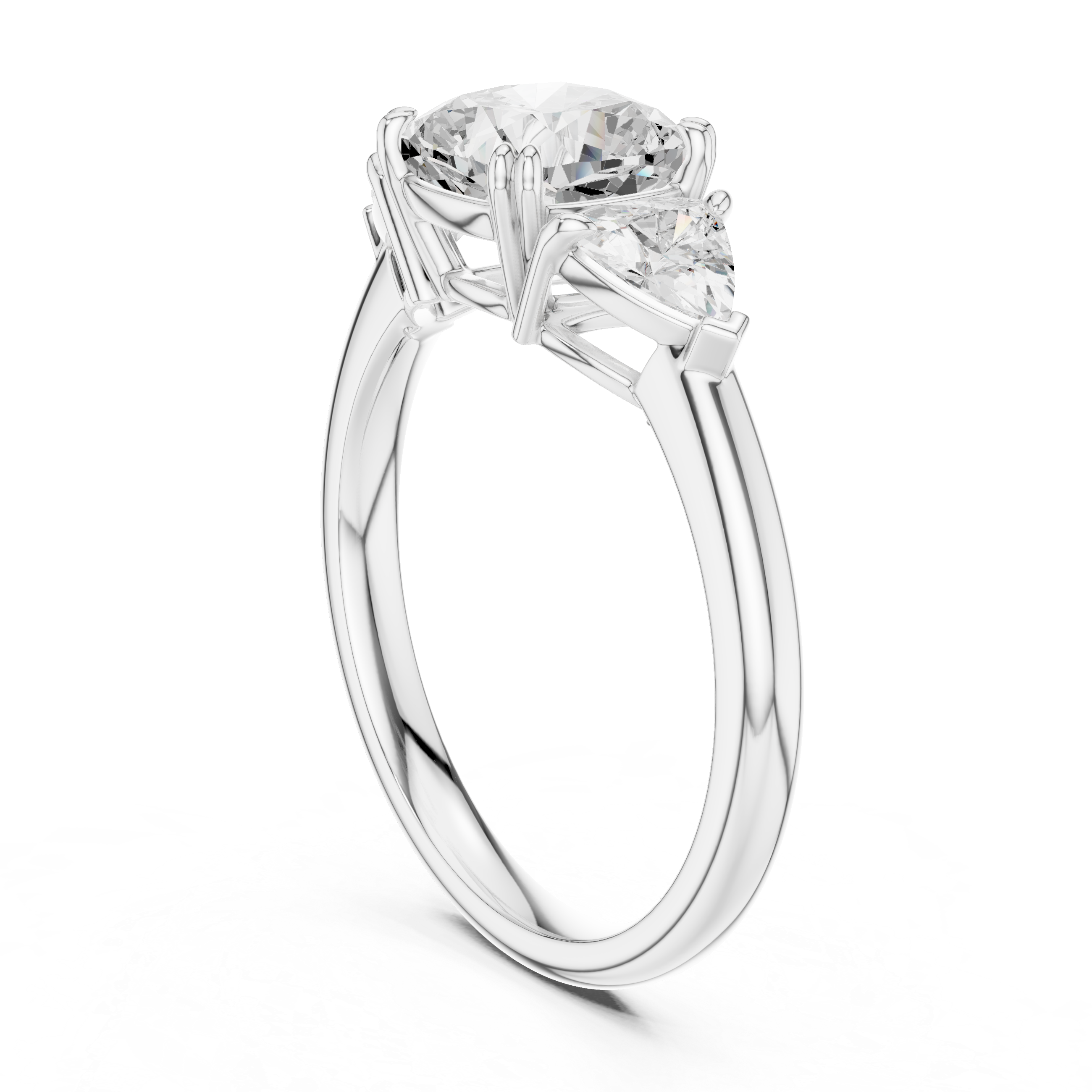 Three Stone Cushion Cut Engagement Ring with Trillion Side Diamonds – 2.60 CT Total Diamond Weight