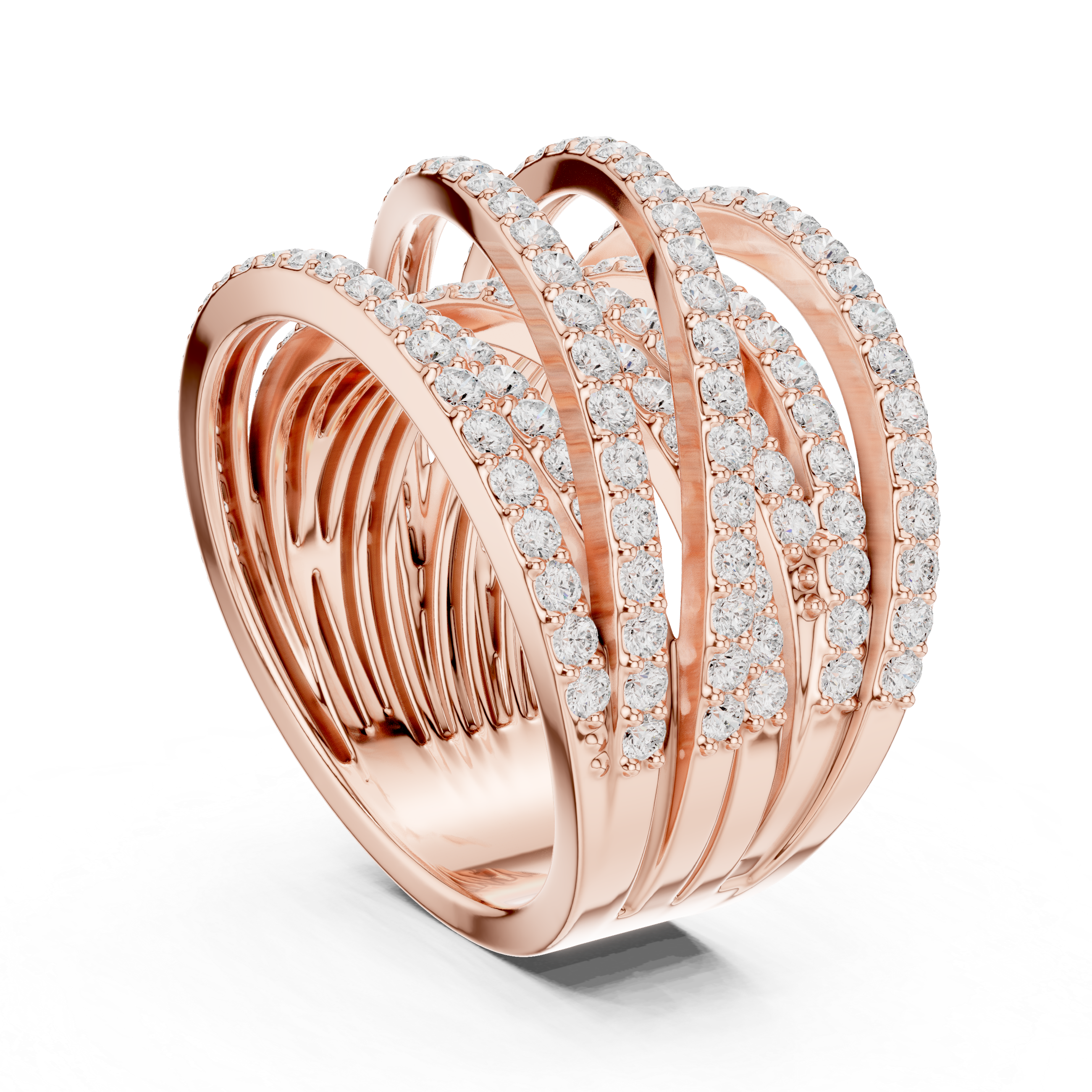 Multi-Row Diamond Wrap Ring – Crisscross Pavé Statement Band – 1.63 CT Total Diamond Weight