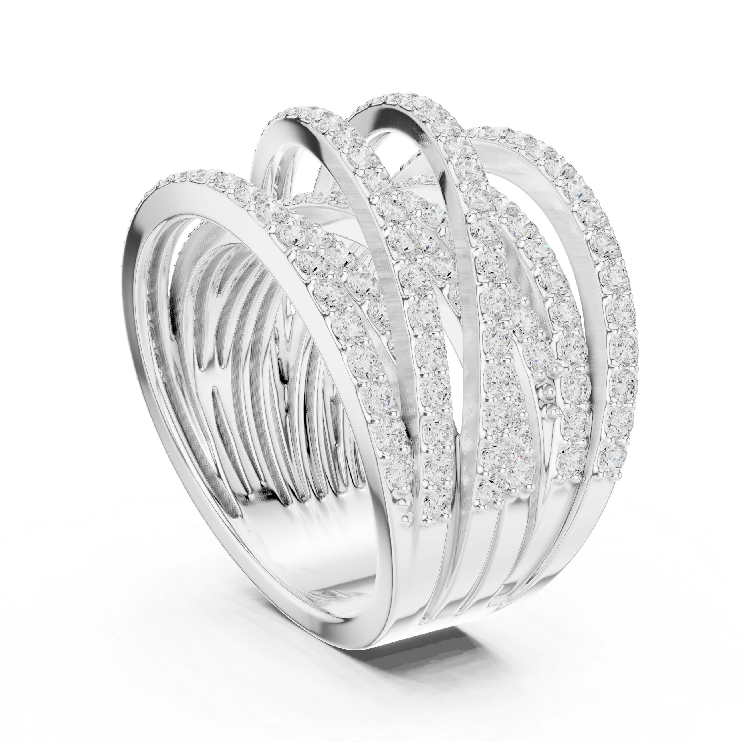 Multi-Row Diamond Wrap Ring – Crisscross Pavé Statement Band – 1.63 CT Total Diamond Weight