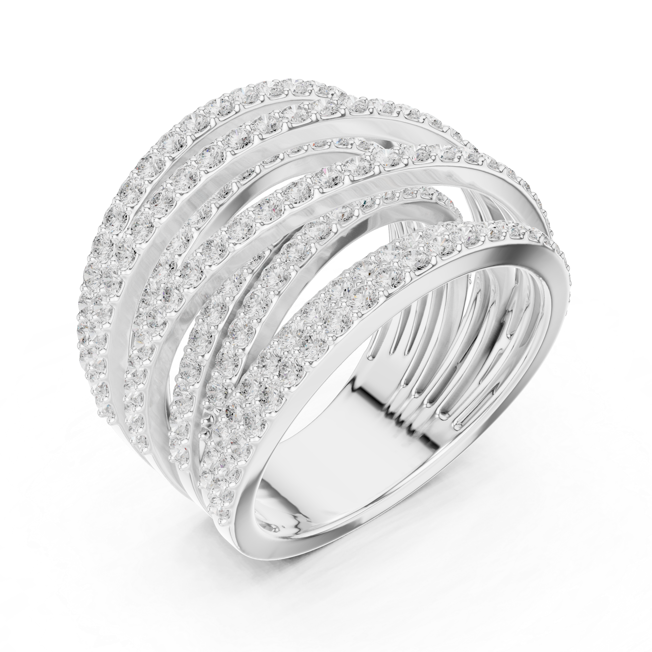 Multi-Row Diamond Wrap Ring – Crisscross Pavé Statement Band – 1.63 CT Total Diamond Weight