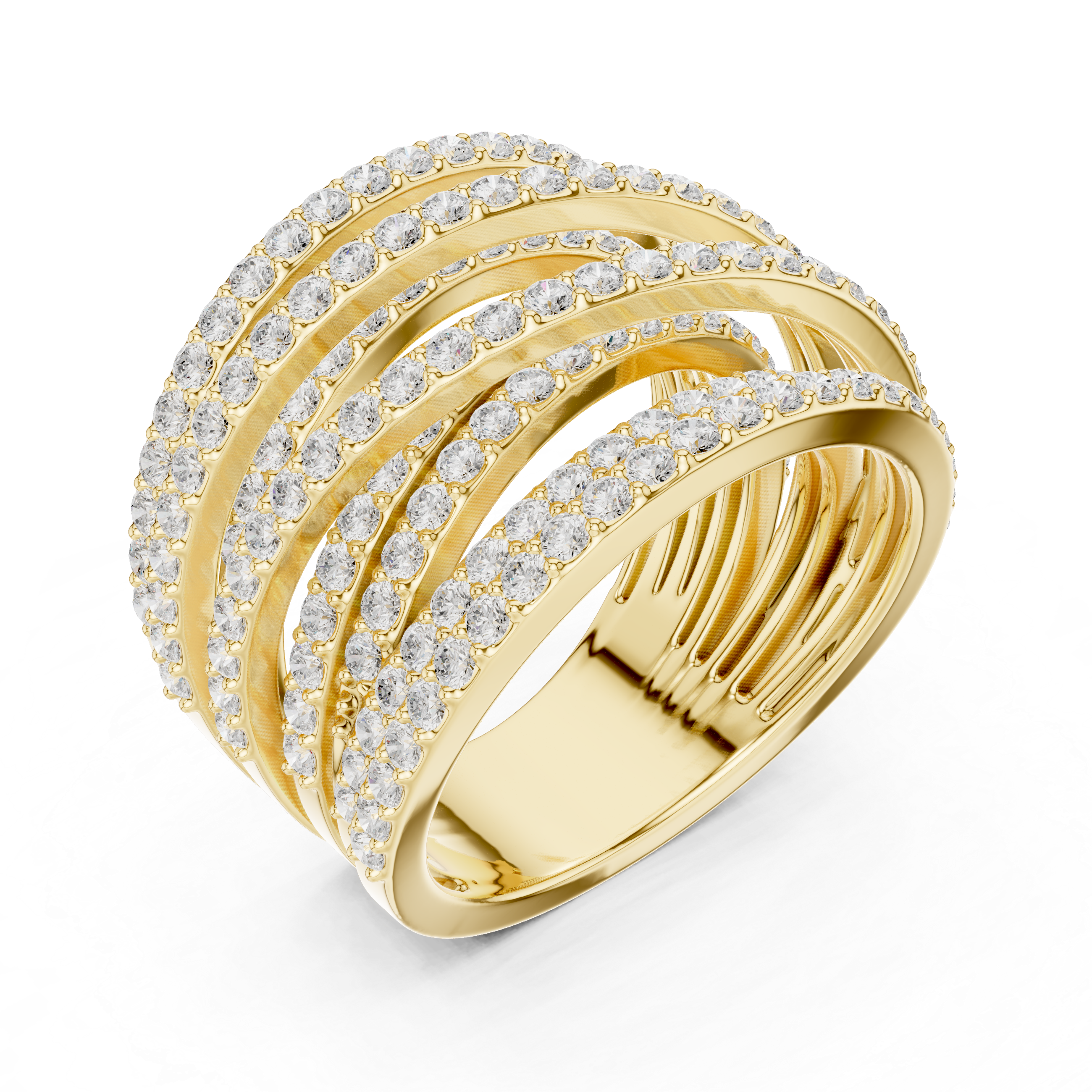 Multi-Row Diamond Wrap Ring – Crisscross Pavé Statement Band – 1.63 CT Total Diamond Weight