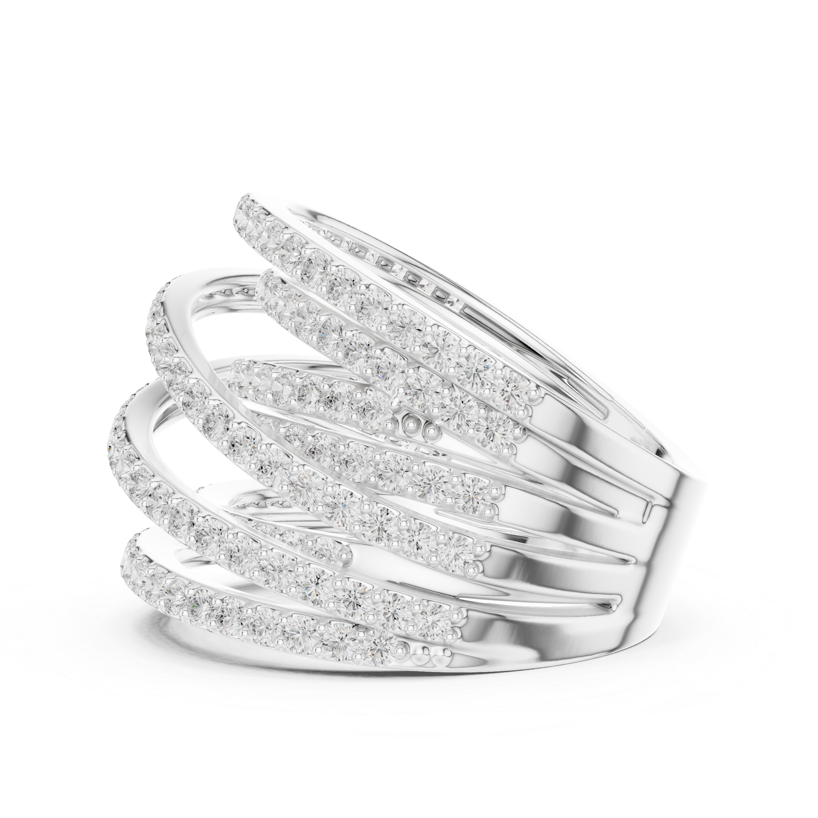 Multi-Row Diamond Wrap Ring – Crisscross Pavé Statement Band – 1.63 CT Total Diamond Weight