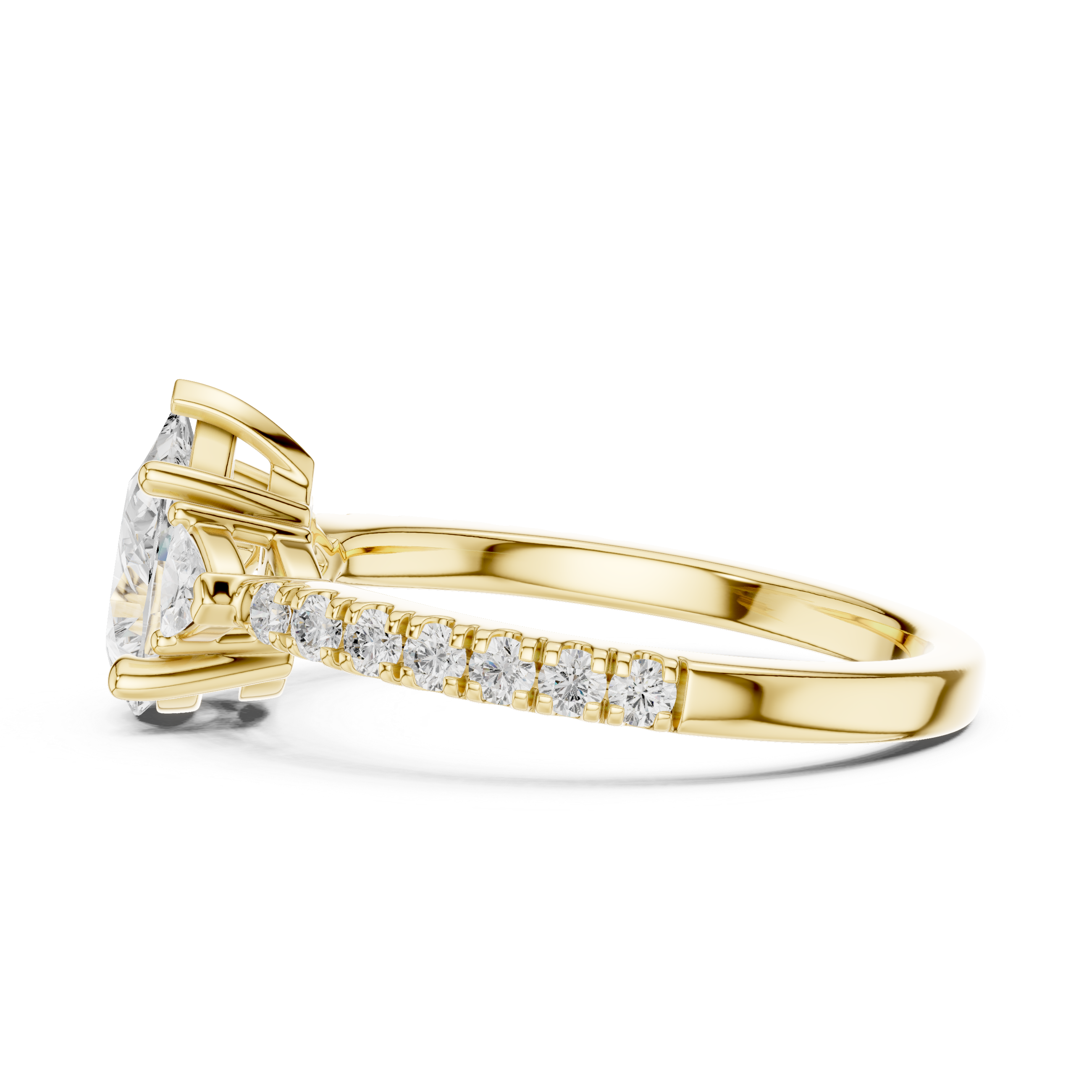 Pear Cut Three-Stone Engagement Ring with Trillion Side Diamonds and Pavé Band – 1.96 CT Total Weight