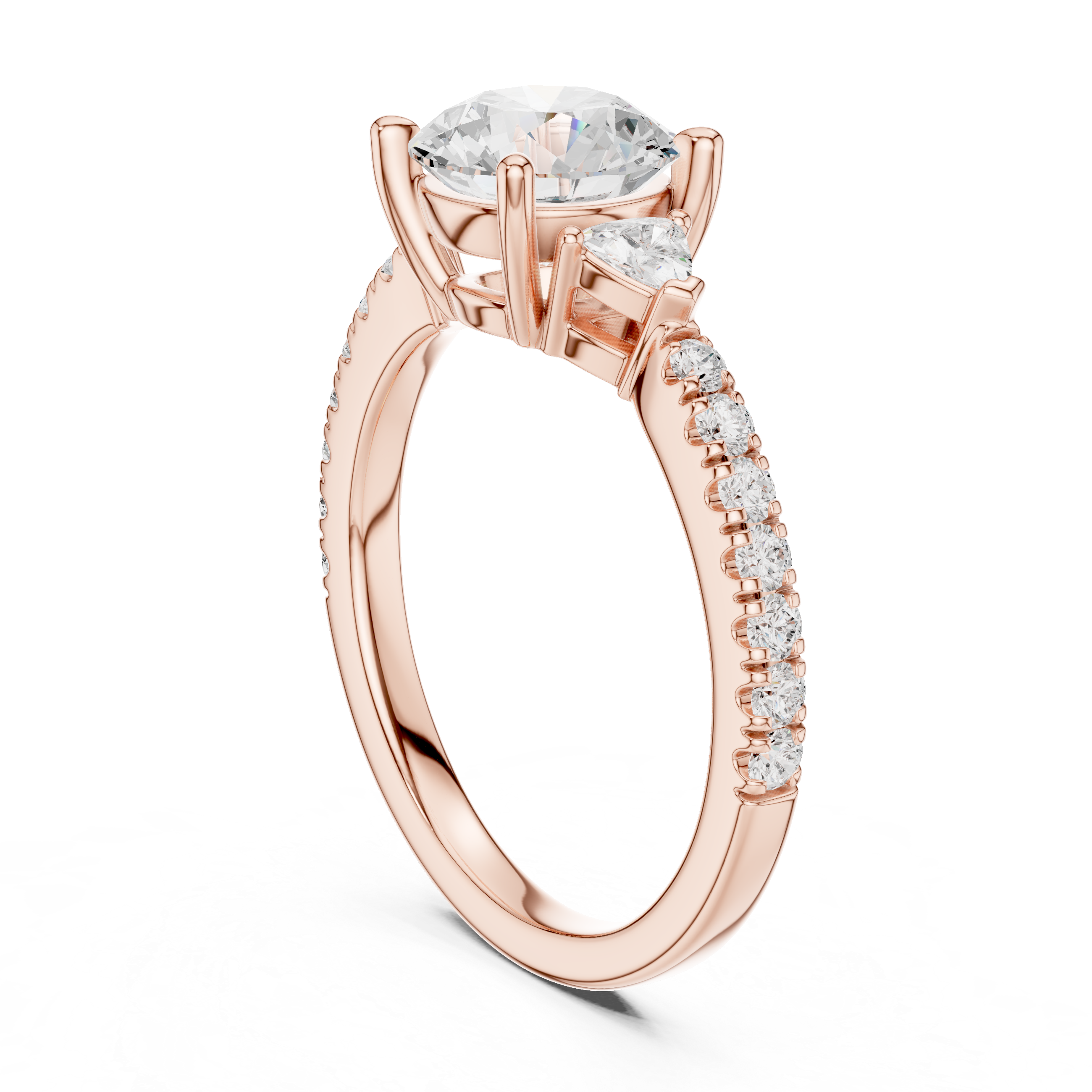 Round Brilliant Cut Engagement Ring with Trillion Side Stones and Pavé Diamond Band – 1.96 CT Total Weight